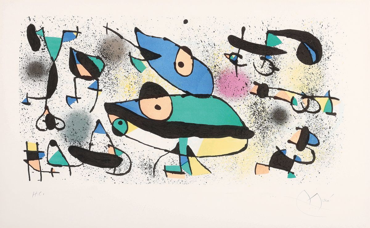 Joan Miro, 1893-1983, Farblithografie, handsign., num. H.C., unter Plexiglas gerahmt, R., gesamt ca.66x92cm