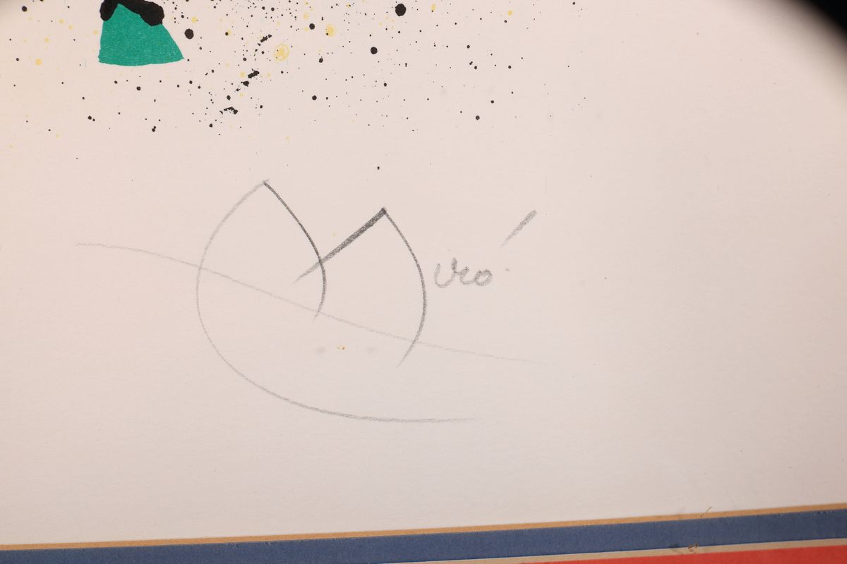 Detail a: Joan Miro, 1893-1983, Farblithografie, handsign., num. H.C., unter Plexiglas gerahmt, R., gesamt ca.66x92cm