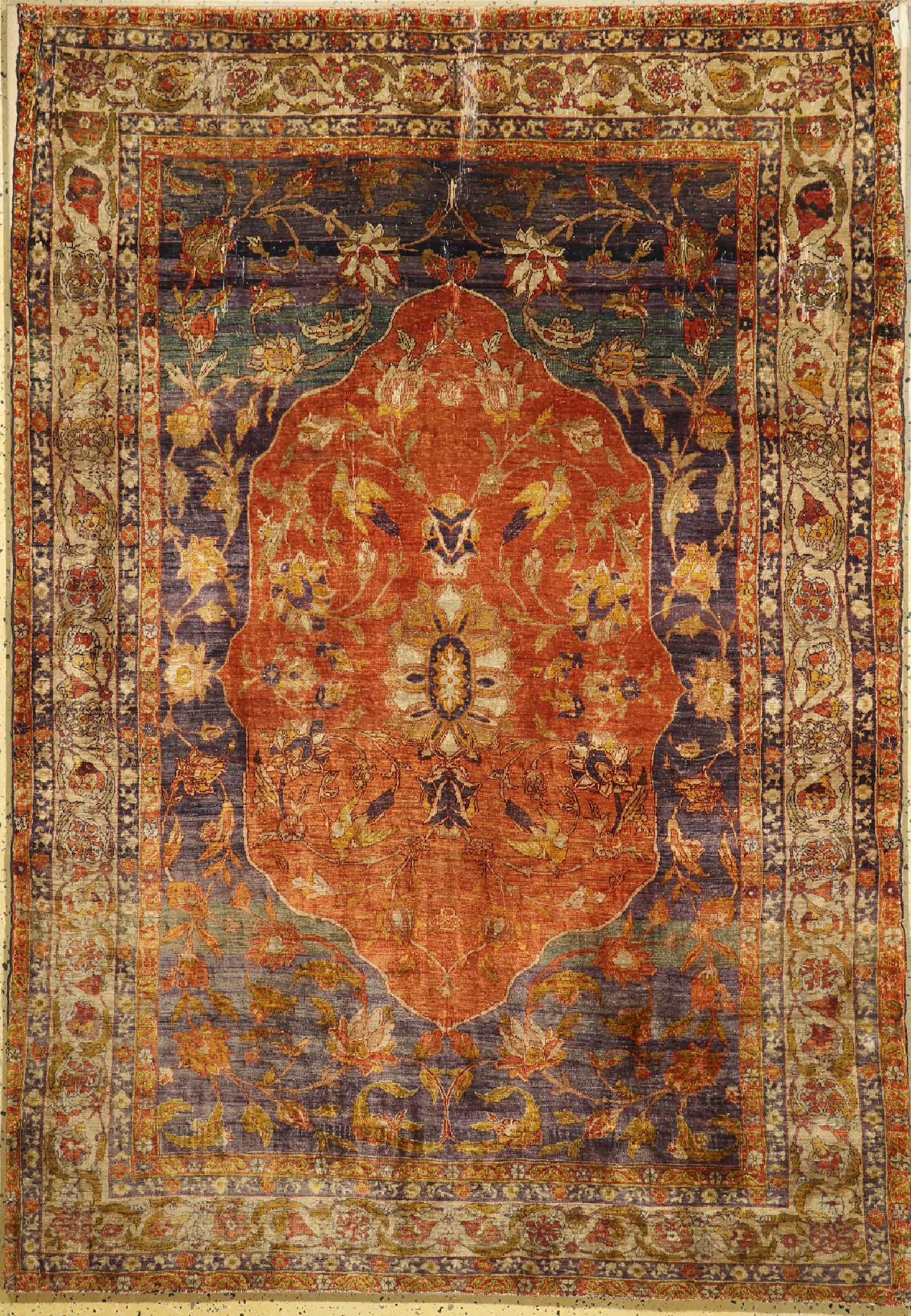 Antiker Seiden Borsa, Türkei, 19.Jhd, reineNaturseide, ca. 216 x 150 cm, EHZ: 4, auf Stoff genäht