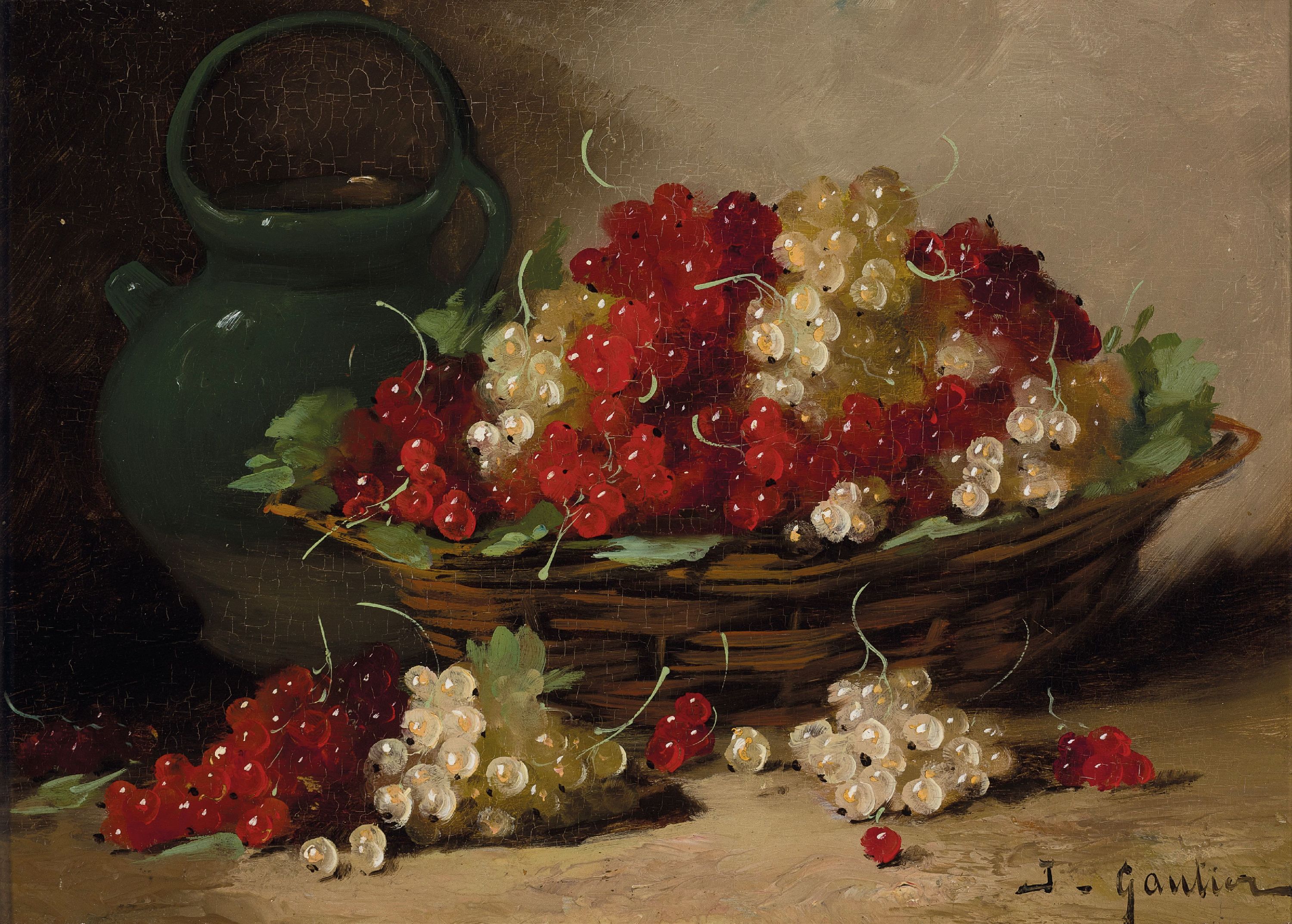 Image 26555502 - Jules Claude Gautier, französischer Maler des 19. Jh., Stillleben mit roten und weißen ...