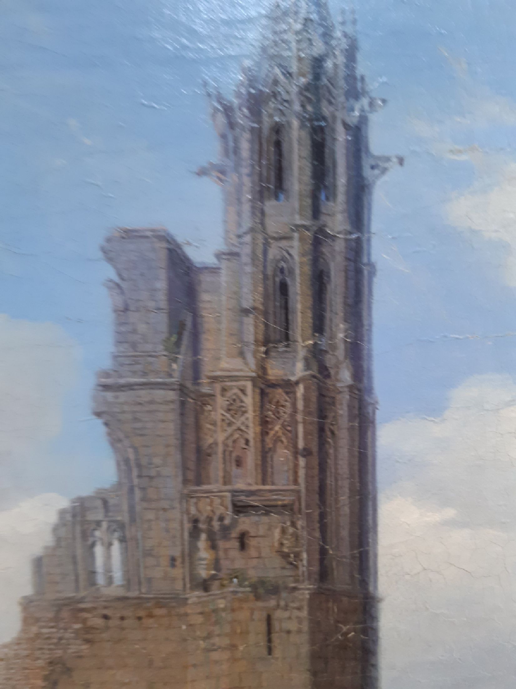 Detail f: Heinrich Jakob Fried, 1802 Queichheim-1870 München, vielfigurige Picknickgesellschaft vor einer Burgruine, Öl/Lwd, rest., doubliert, verso altes ...