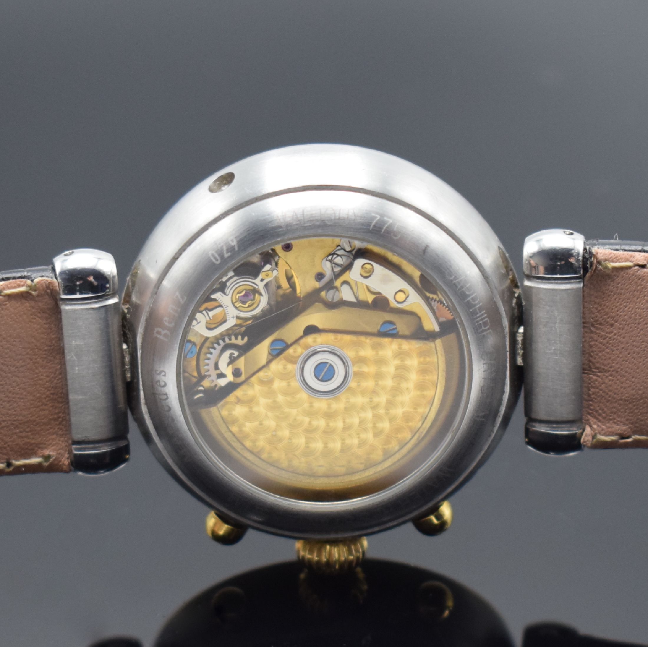 Detail e: MERCEDES BENZ Armbandchronograph, Automatik, Schweiz um 1998, sat. Edelstahl/Gold kombiniert, neutr. Lederband m. Faltschl., beids. vergl., ...