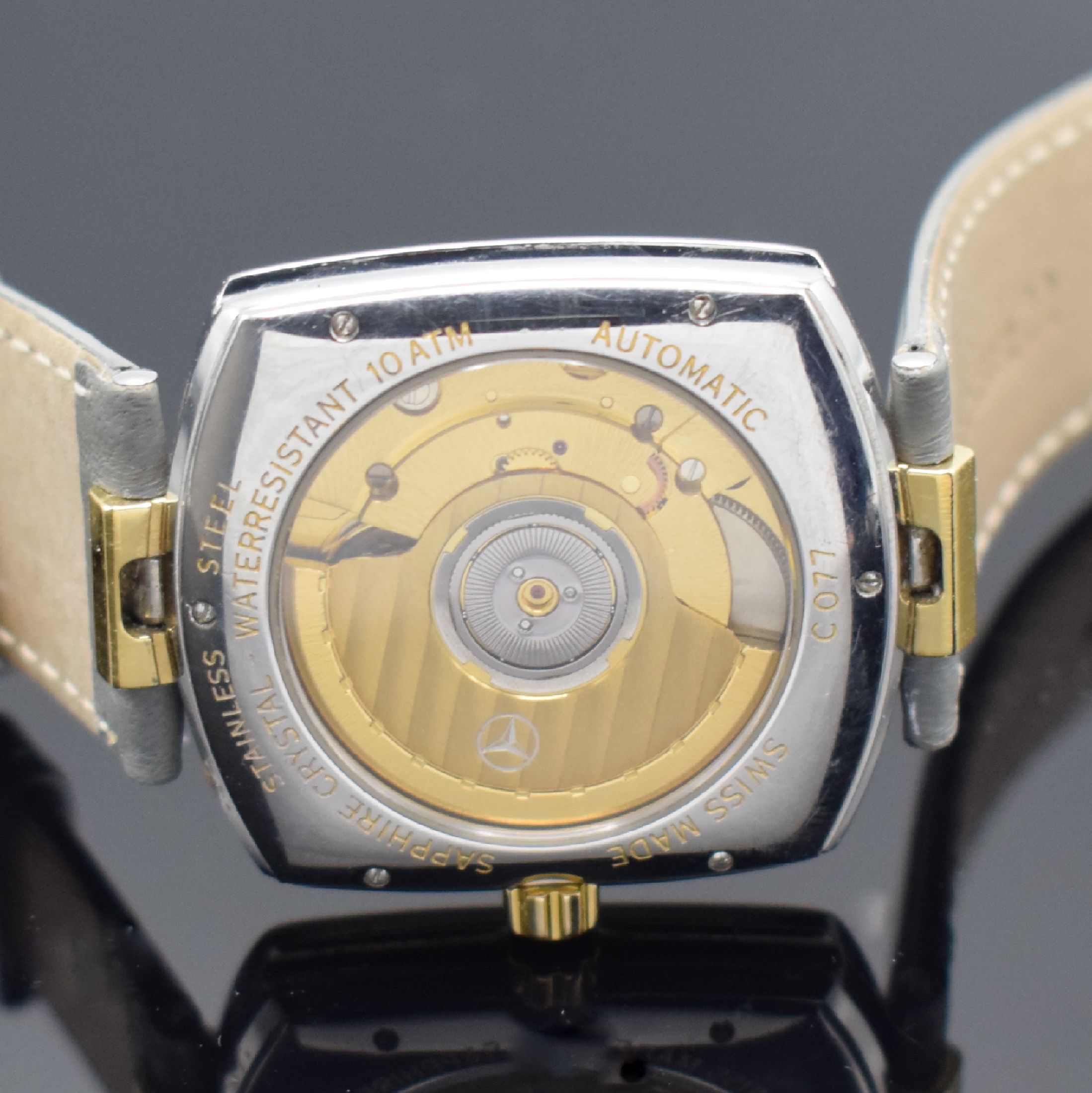 Detail d: MERCEDES BENZ / Jean Maurice Donzé Armbanduhr Montre Classic No 3 World Timer, Automatik, Schweiz 1990er Jahre, Edelstahlgeh. beids. vergl., Boden ...