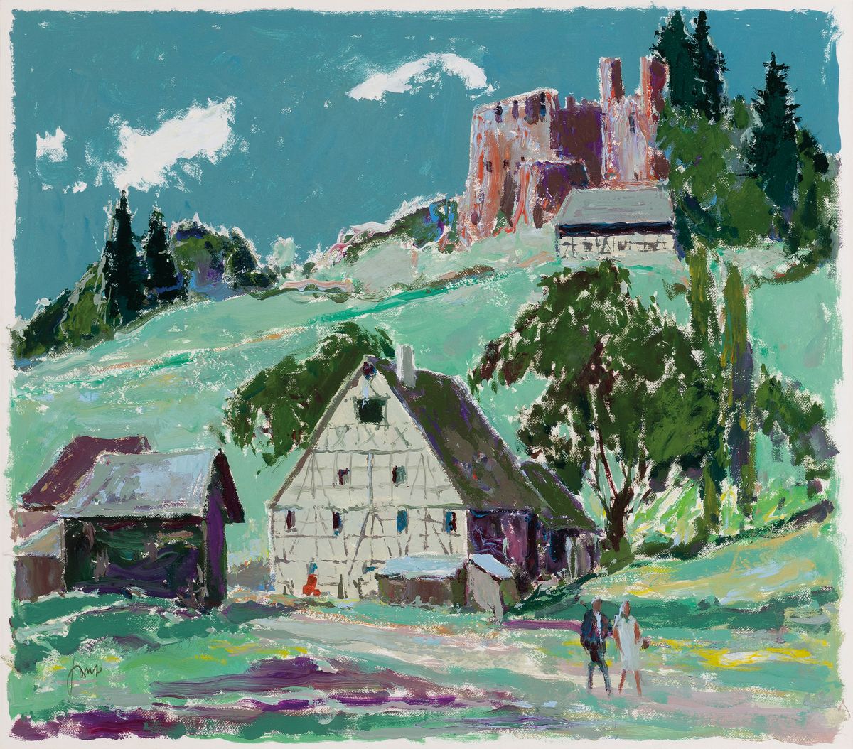 Karl Graf, 1902-1986 Speyer, Landschaft in der Pfalz, Gouache auf Papier, links unten signiert, ca. 38x43cm, PP, u.Gl., R. ca. 59x65cm
