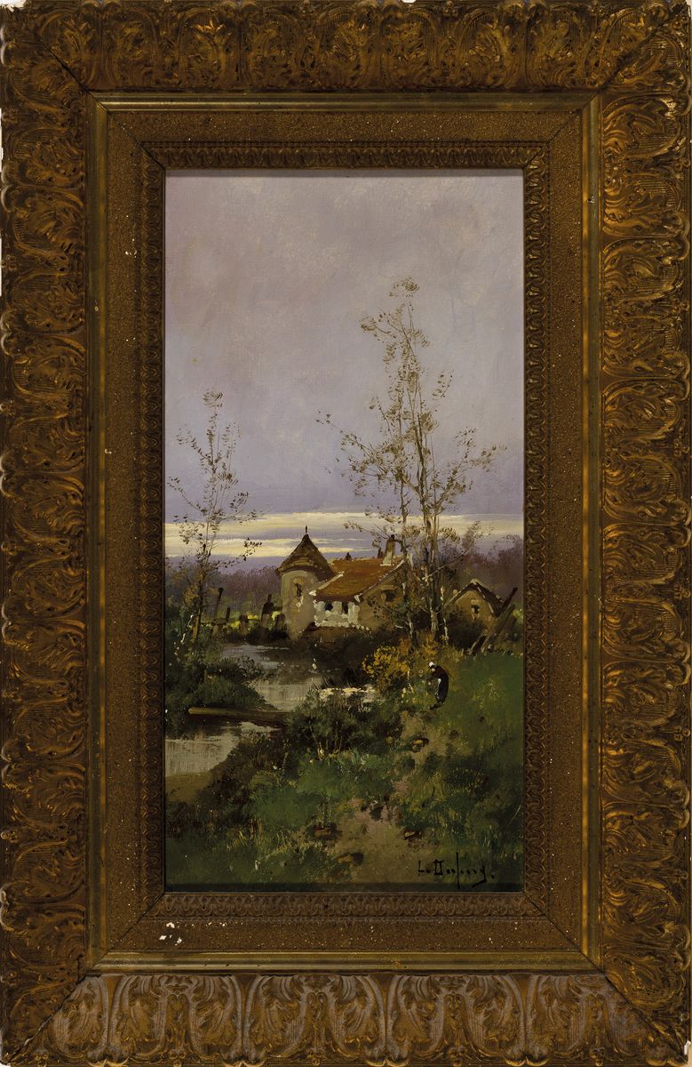 Detail k: L(ouis) Dupuy, Pseudonym des Eugène Galien- Laloue, 1854 Paris-1941 Chérencé, 2 Pendants mit sommerlichen Landschaften, Bäuerin auf Wiese am ...