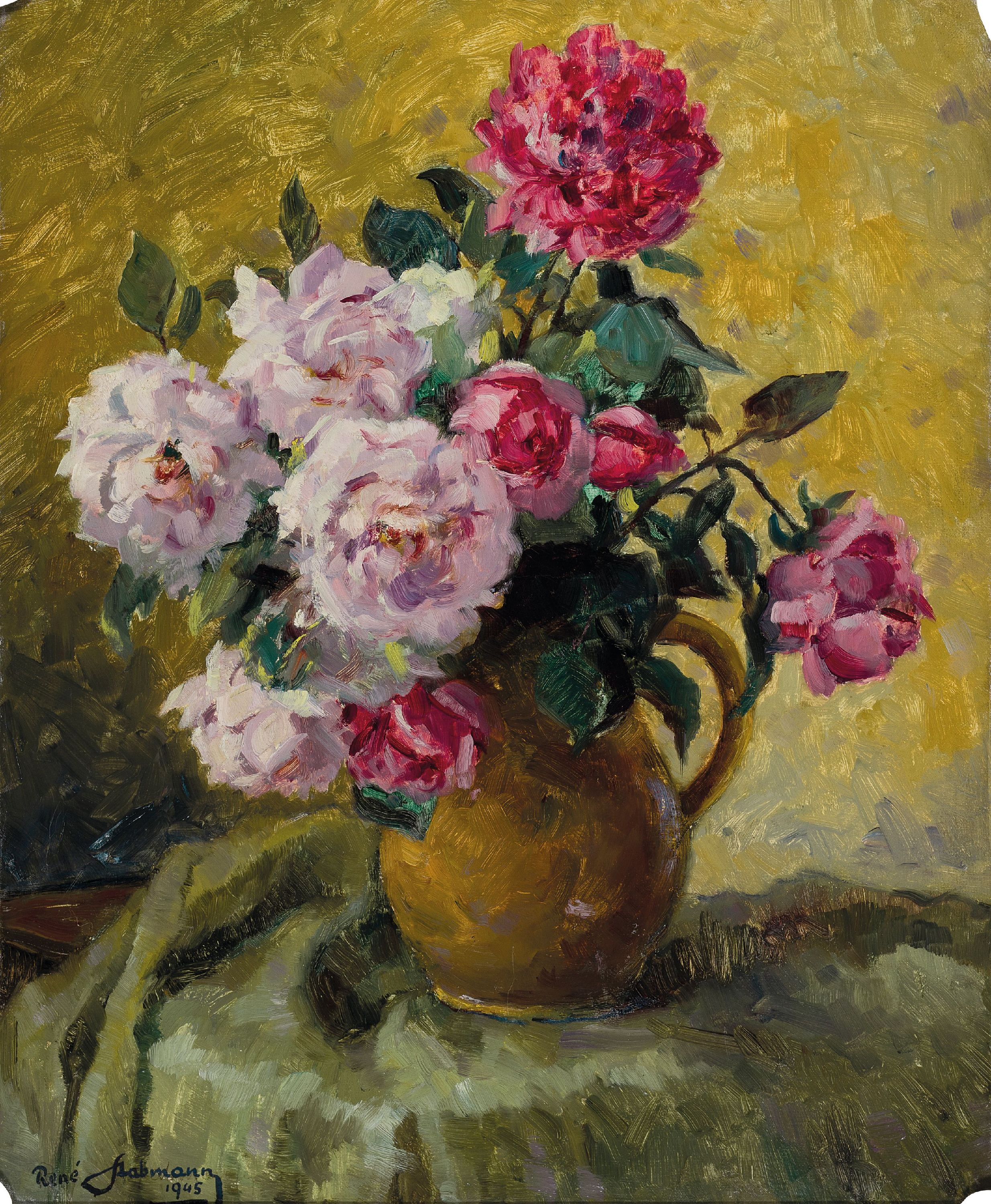 Image 26555562 - René Stabmann, 1894-1969 Detwiller Elsass, Stillleben mit Rosen in braunem Krug, ...