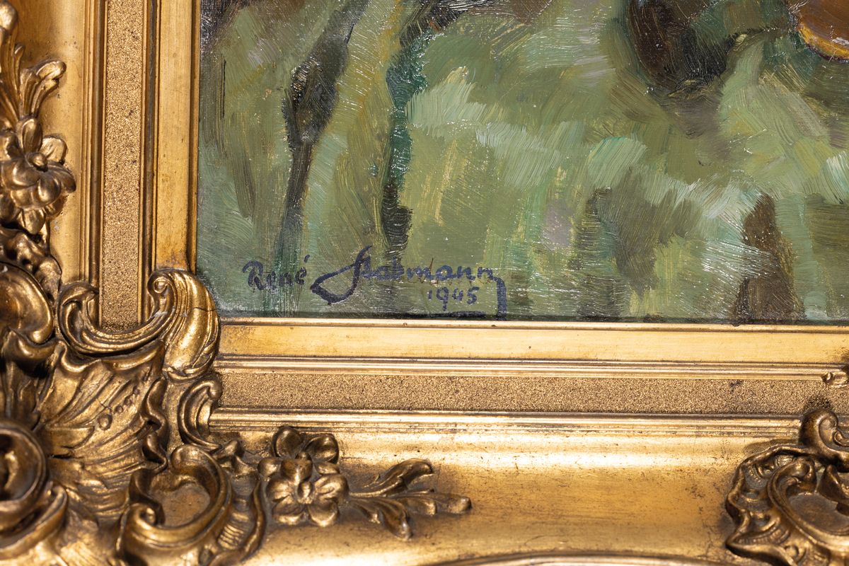 Detail a: René Stabmann, 1894-1969 Detwiller Elsass, Stillleben mit Rosen in braunem Krug, Öl/Lwd, links unten signiert und dat. 1945, ca. 56x46 cm, R. ca. ...