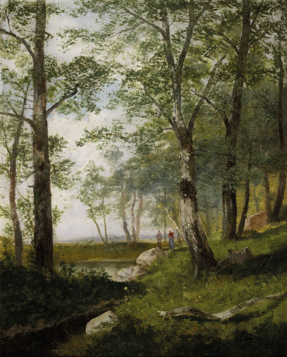 (Edward) Theodore Paier, 1918-2010, Paar unter Birken am Wasser, Öl/Lwd, rechts unten signiert, ca. 68x55cm, R. ca. 84x70cm