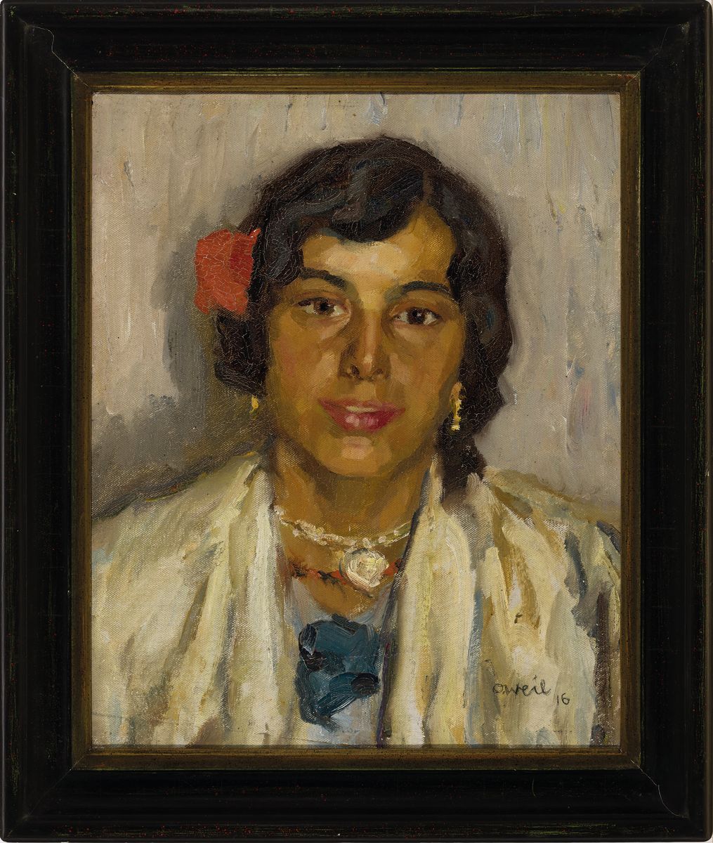 Detail k: Otto Weil, 1884 Friedrichstal-1929 Saarbrücken, Porträt einer jungen Frau, Öl/Lwd, rechts unten signiert und dat. 16, ca. 43x35cm, R. ca. 54x46cm