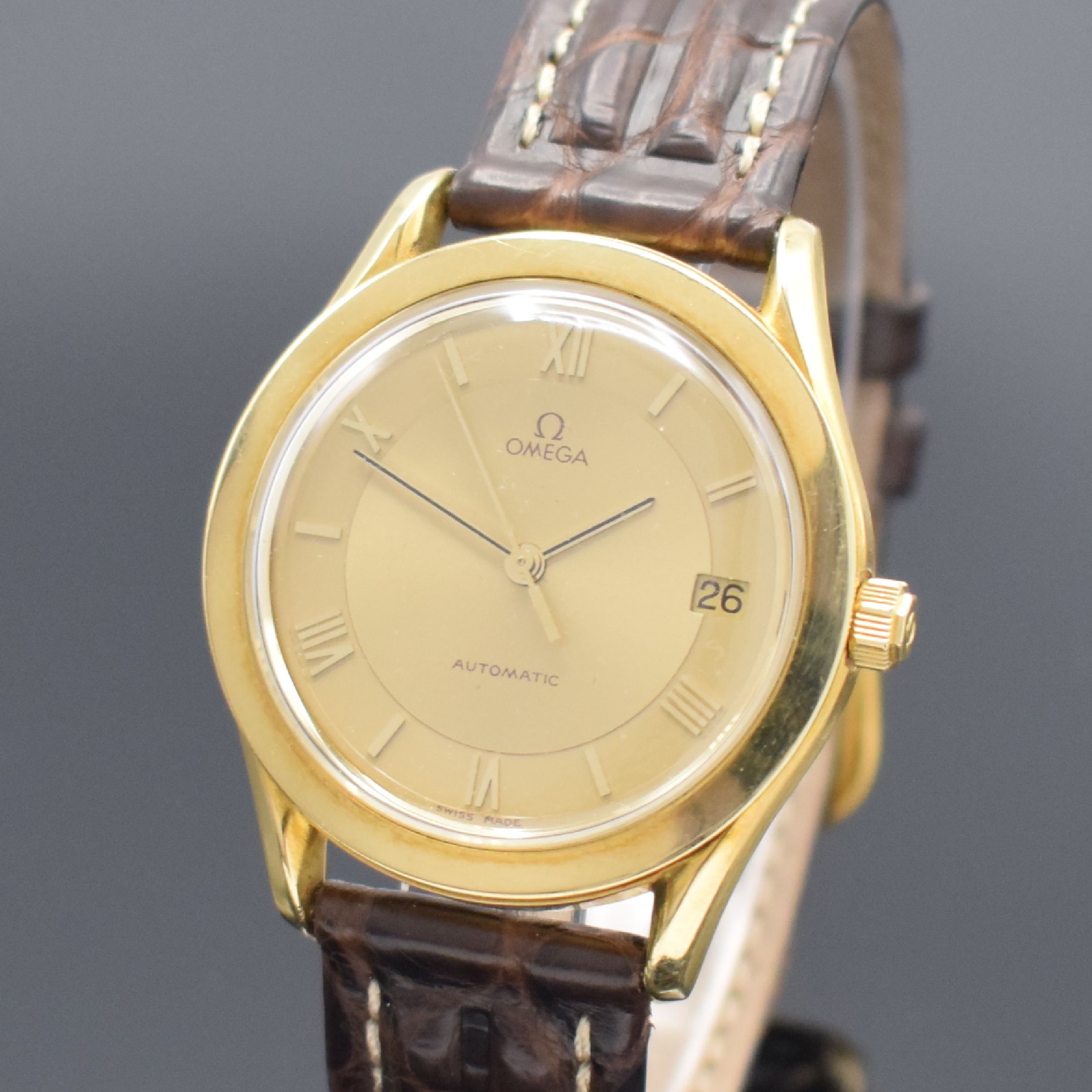 Detail a: OMEGA Herrenarmbanduhr "Speedmaster Classic" in GG 750/000 Referenz BA 166.0285, Automatik, Schweiz um 1990, Boden aufgedr., gold. ...