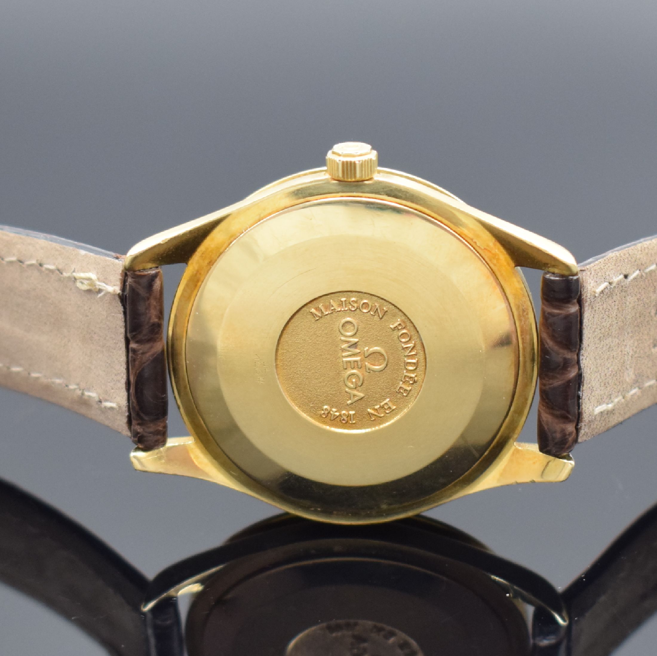 Detail c: OMEGA Herrenarmbanduhr "Speedmaster Classic" in GG 750/000 Referenz BA 166.0285, Automatik, Schweiz um 1990, Boden aufgedr., gold. ...