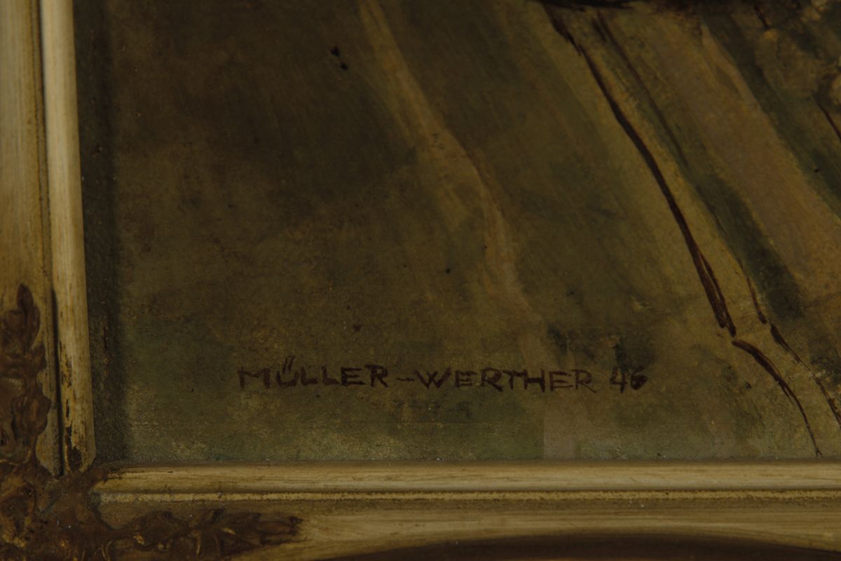 Detail a: Hans-Heinrich Müller-Werther, 1911-2008 Nürnberg, Studium an der Akademie München, Stillleben mit Kerzenleuchter, Blumenvase, Perlenkette u. ...
