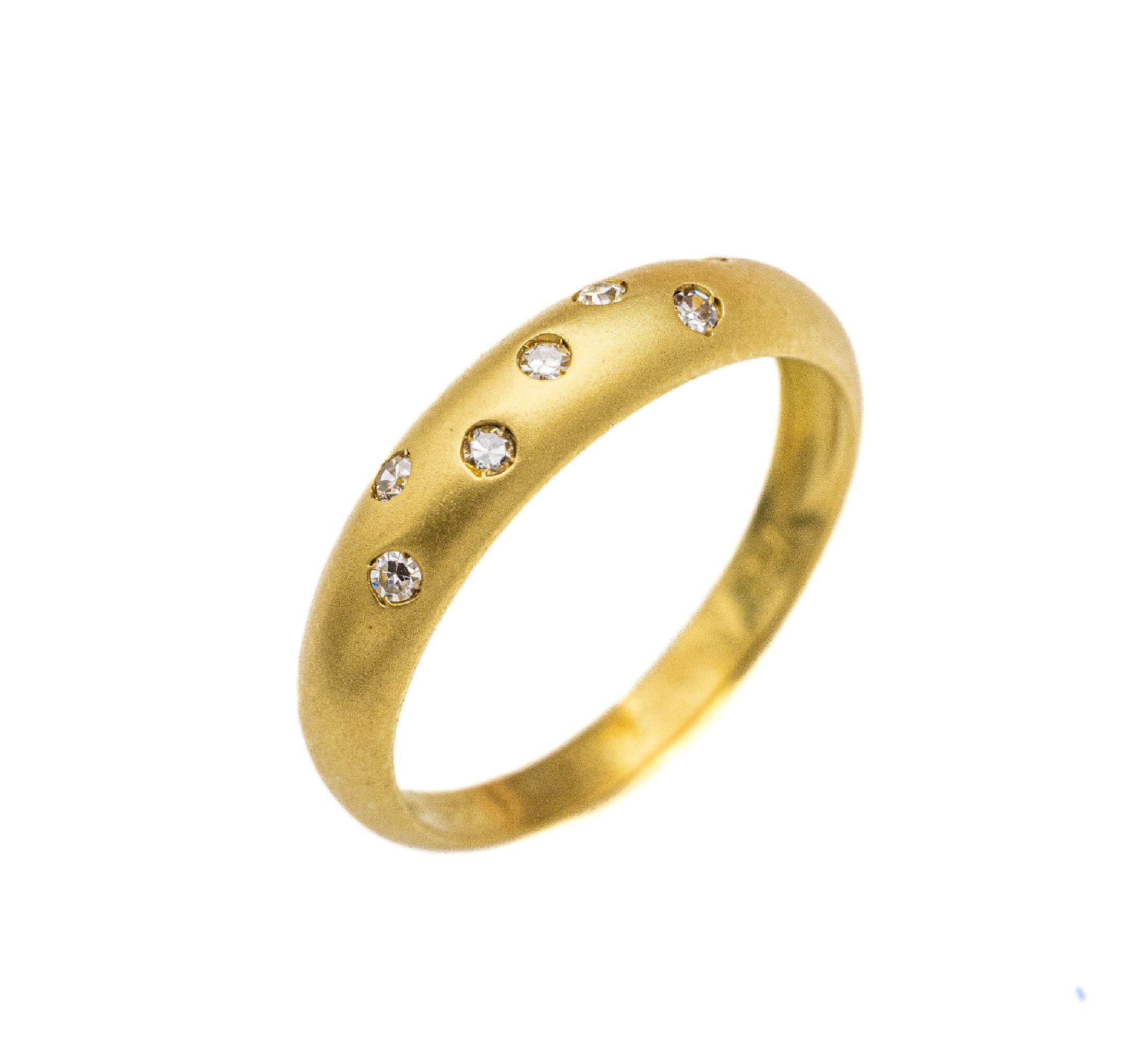 18 kt Gold Diamant-Ring, GG 750/000, sat., 7 kl. Diamanten, ca. 2.9 g, RW 55