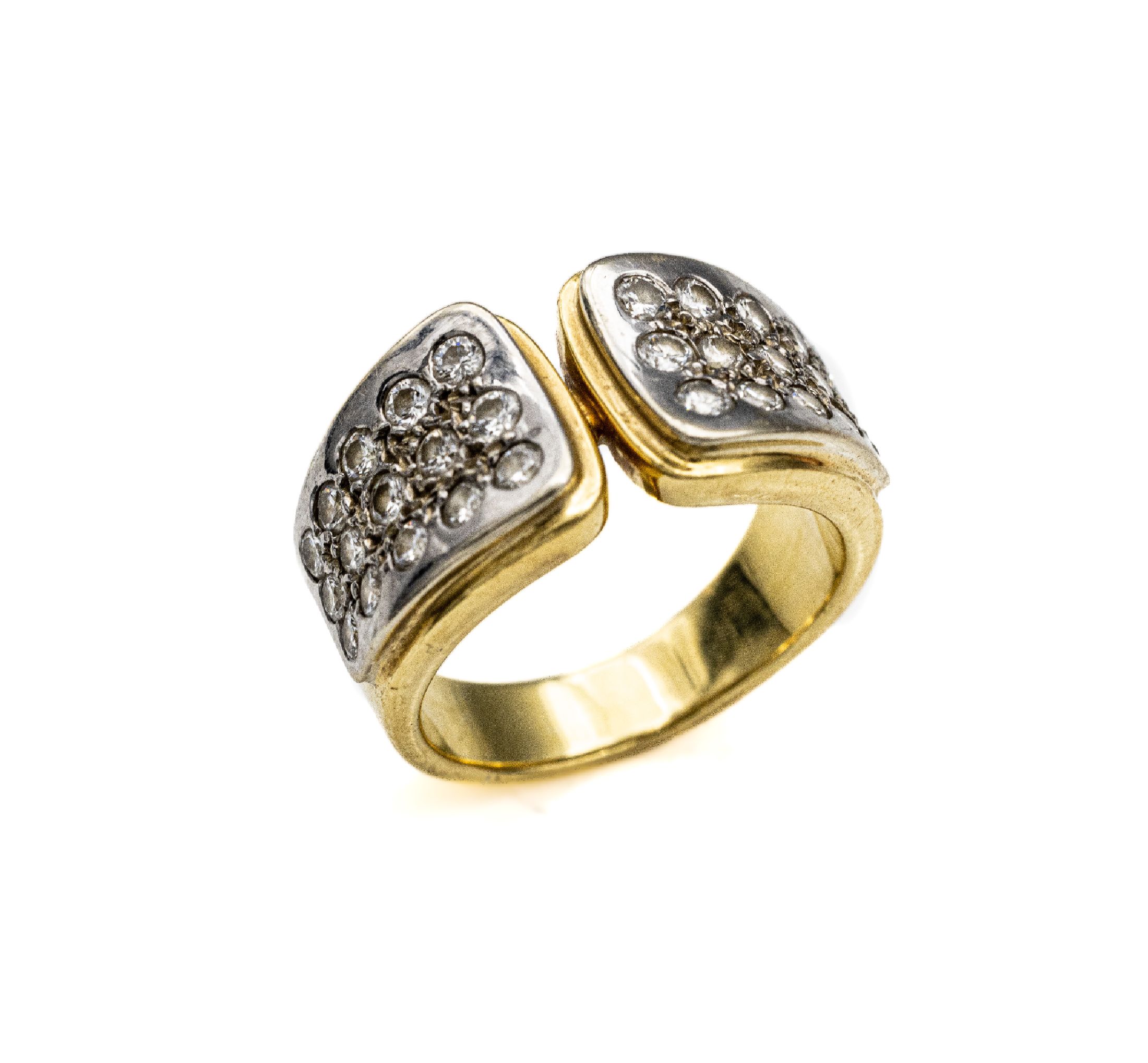 18 kt Gold Brillant-Ring, GG 750/000, 30 Brillanten in rhod. Fassungen zus. ca. 1.12 ct(grav.) feines Weiß/vsi, ca. 9.9 g, RW 53