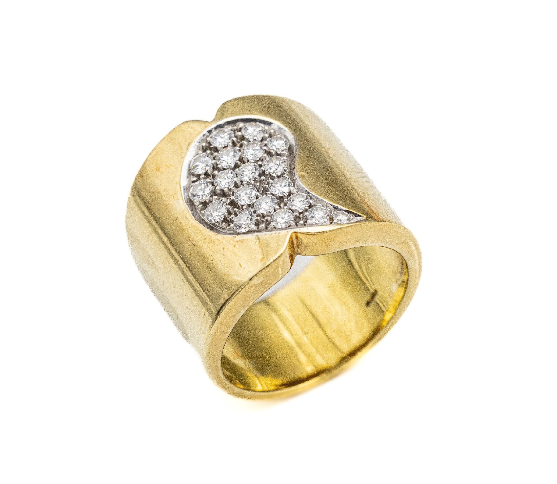 18 kt Gold Brillant-Ring, GG/WG 750/000, 19Brillanten zus. ca. 0.49 ct feines Weiß/vs, ca. 16.1 g, RW 55