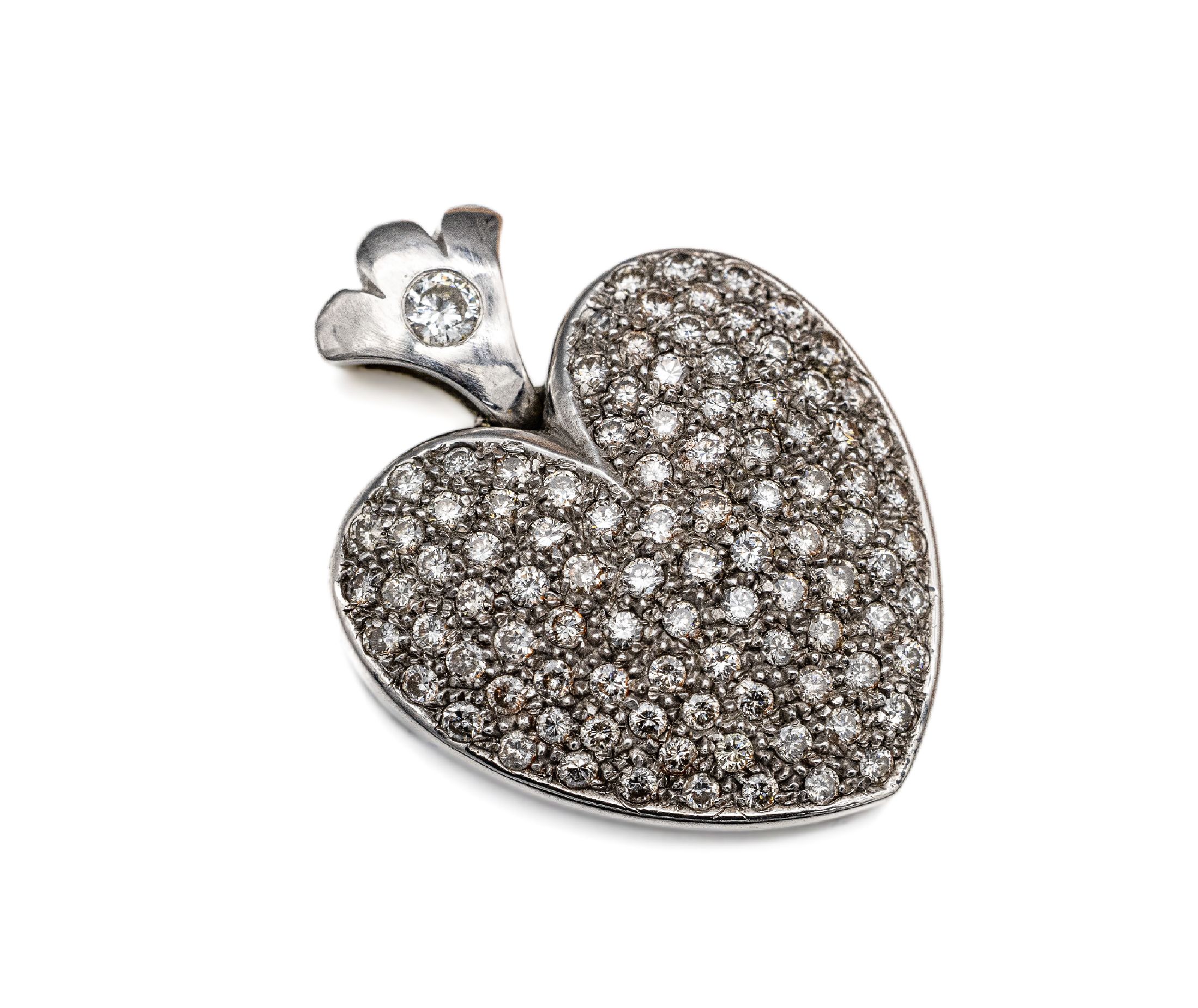 14 kt Gold Brillant-Anhänger "Herz", WG 585/000, 99 Brillanten zus. ca. 2.20 ct Weiß-l.get.Weiß/si-p 1, 1 Brillant in Öse ca. 0.17 ct ...