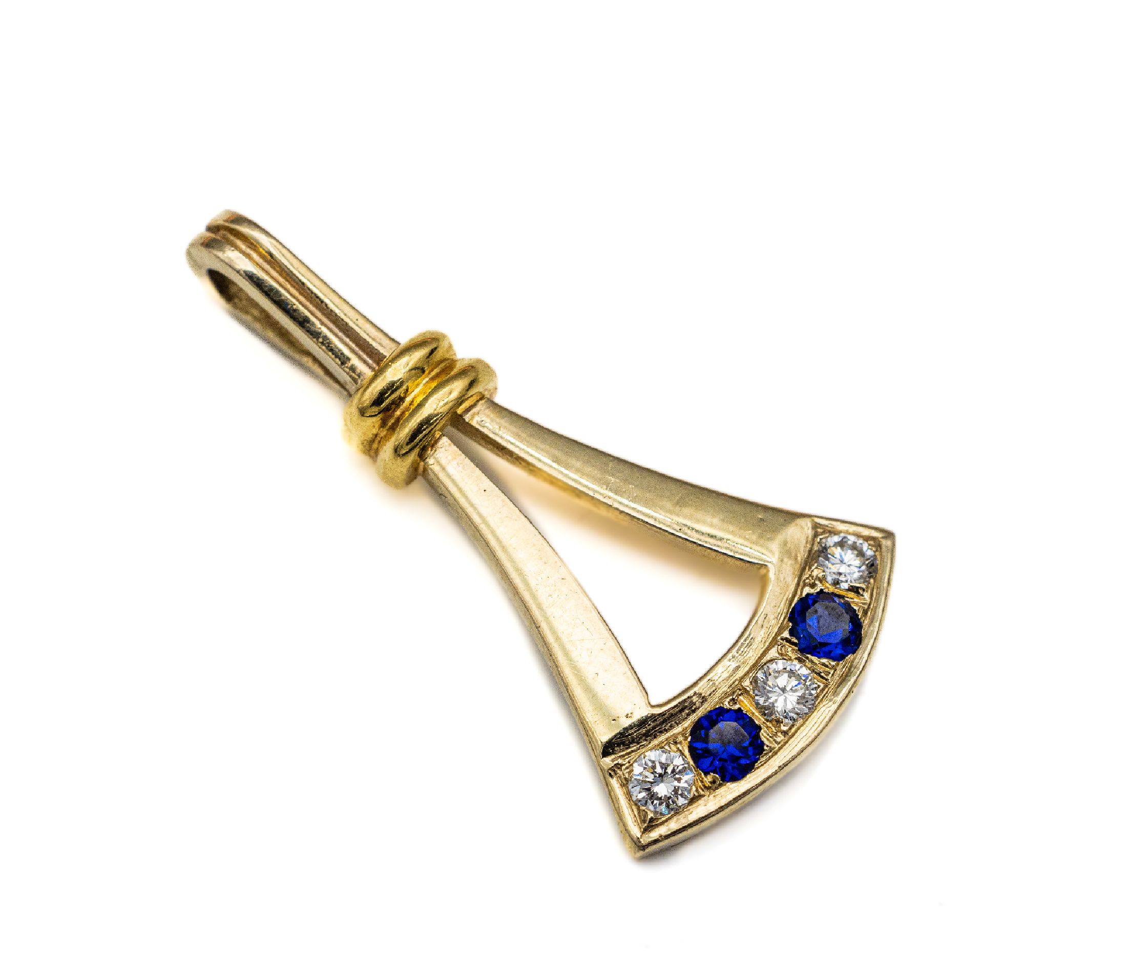18 kt Gold Saphir-Brillant-Anhänger, GG 750/000, 2 rundfacett. Saphire und Diamanten, L. ca. 3 cm, ca. 2.9 g