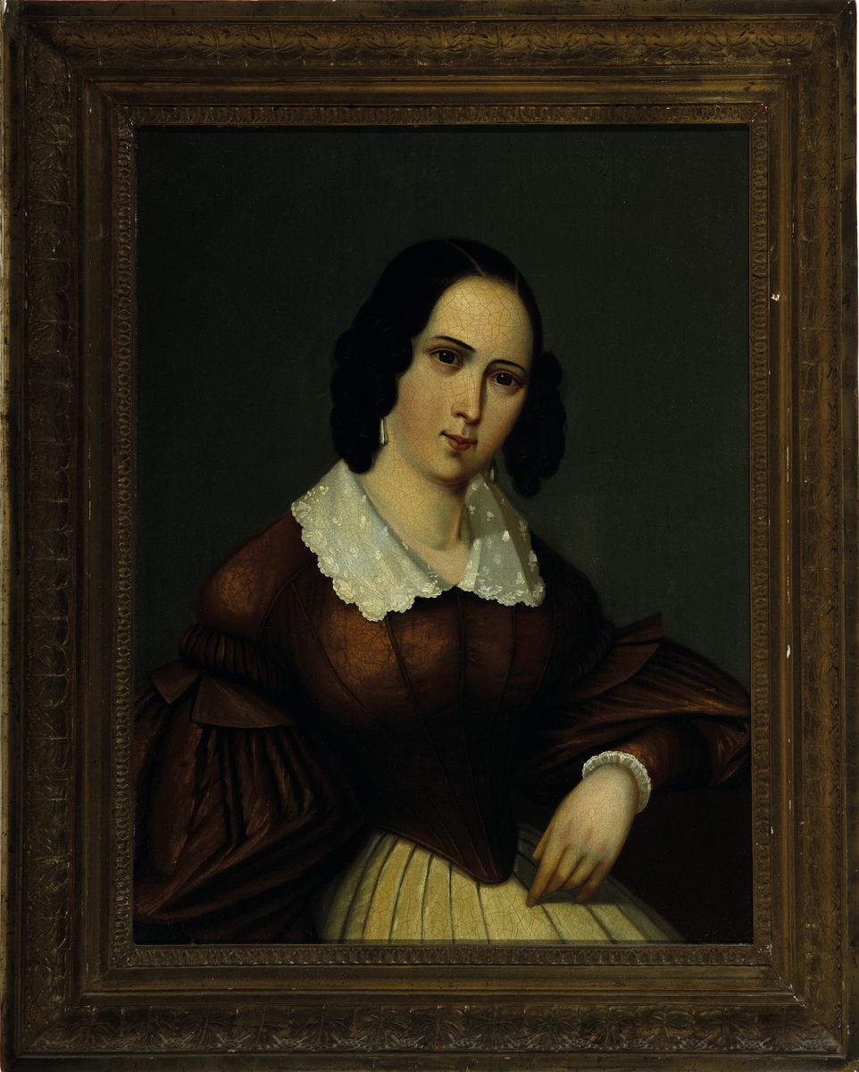 Detail k: Unbekannter Künstler des Biedermeier, um 1840, Porträt einer jungen Frau, Öl/Lwd, rest., doubl., ca. 38x32cm, R. ca. 48x40cm