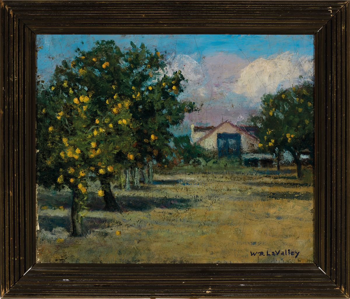 Detail k: William LaValley (wohl), 1862 Rouses Point/New York-1943 Rutland/Vermont, studierter Kunstmaler, Obstplantage, Baumreihe reich behängt mit ...