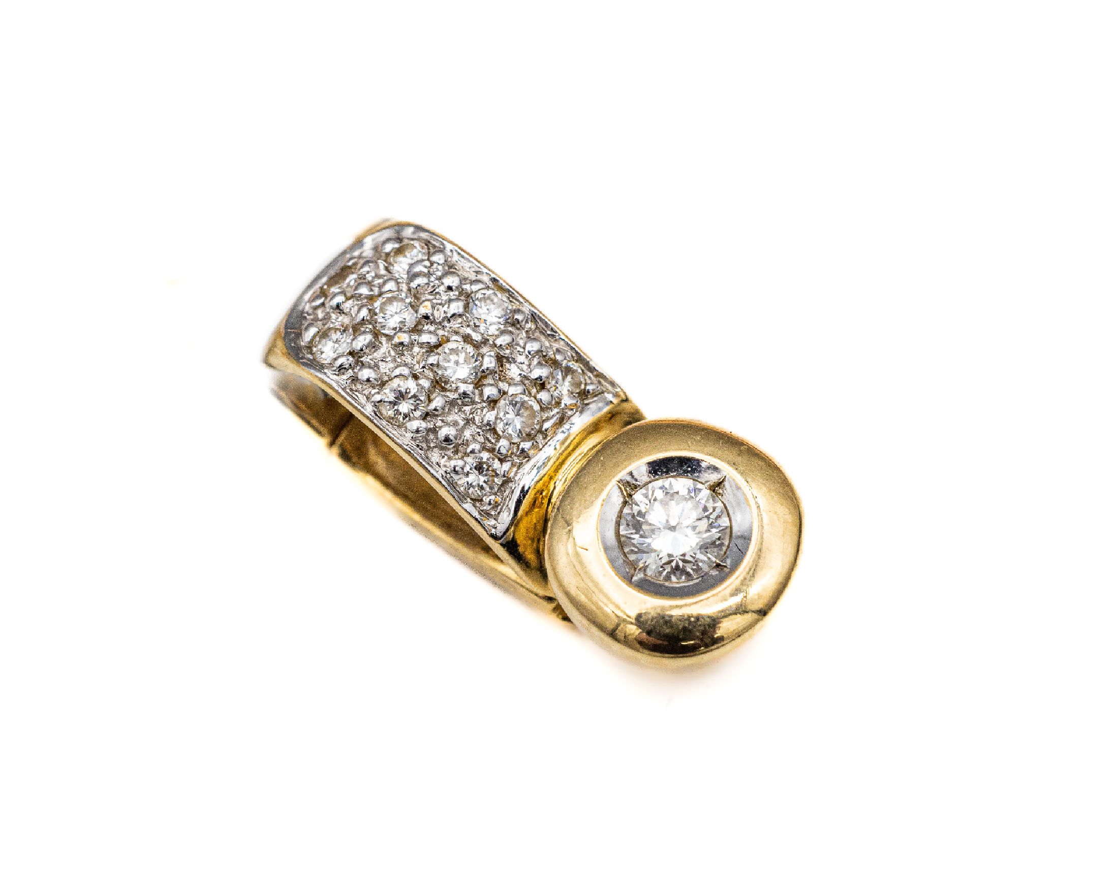 14 kt Gold Brillant-Clipanhänger, GG/WG 585/000, Brillanten zus. ca. 0.20 ct Weiß/si, total ca. 3.3 g, L. ca. 1.5 cm