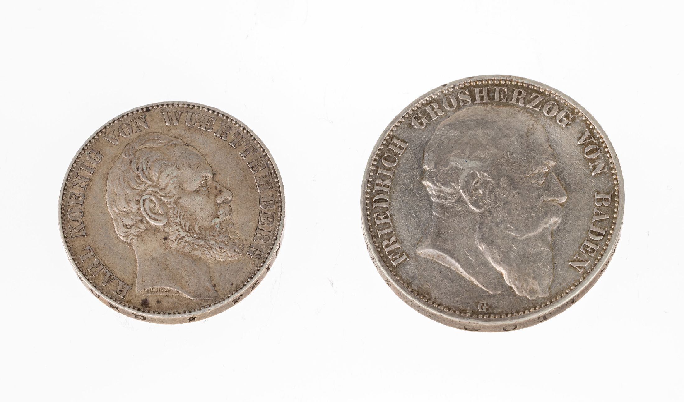 Detail a: Konvolut 2 Silbermünzen, Deutschland, best. aus: 1 x 5 Mark, 1904, Friedrich Großherzog von Baden, 1 x 1 Siegestaler, 1870/71, Karl König von ...