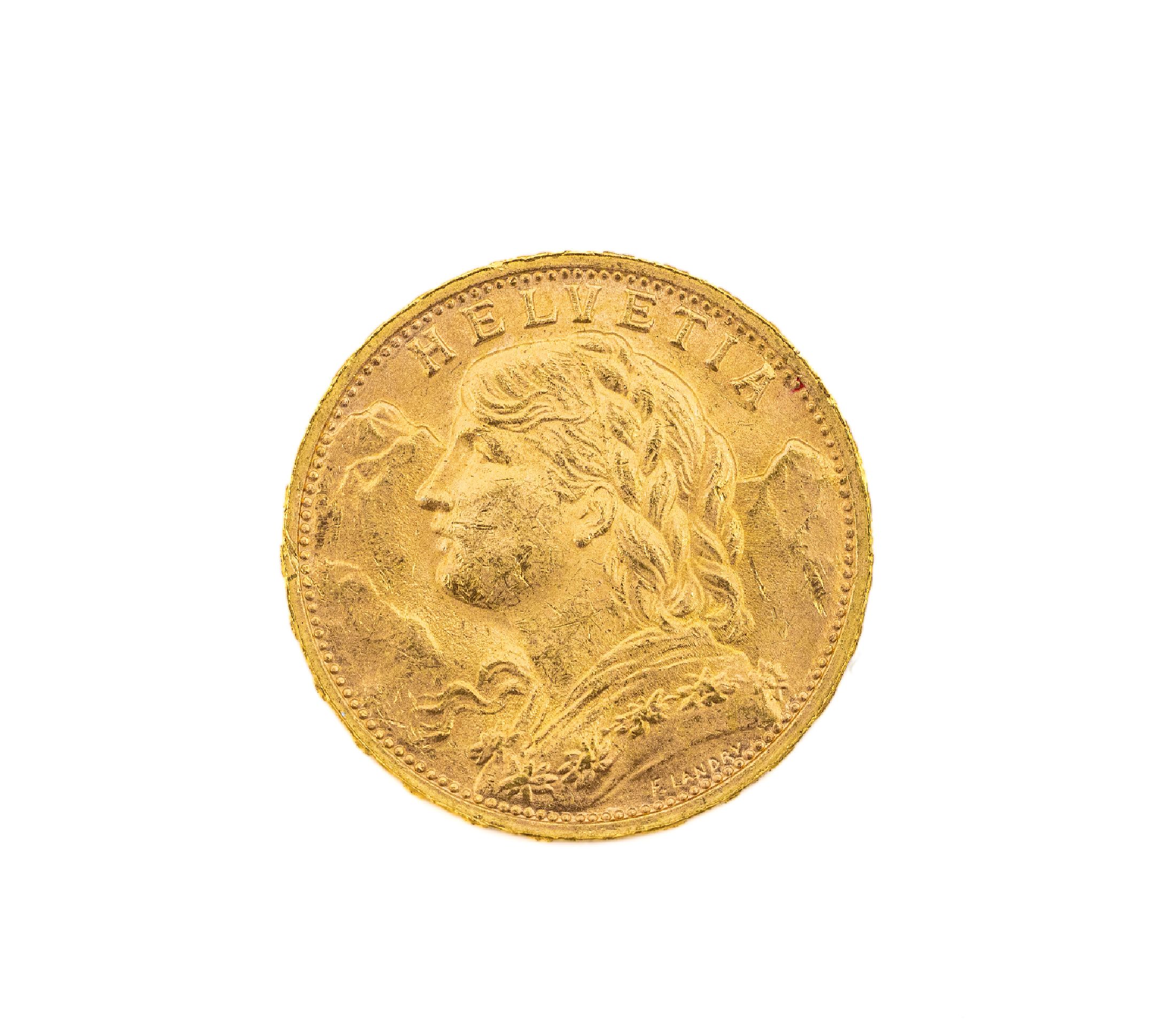 Goldmünze, 20 Franken, Schweiz, 1947, sogn.Vreneli, Helvetia, Prägemarke B