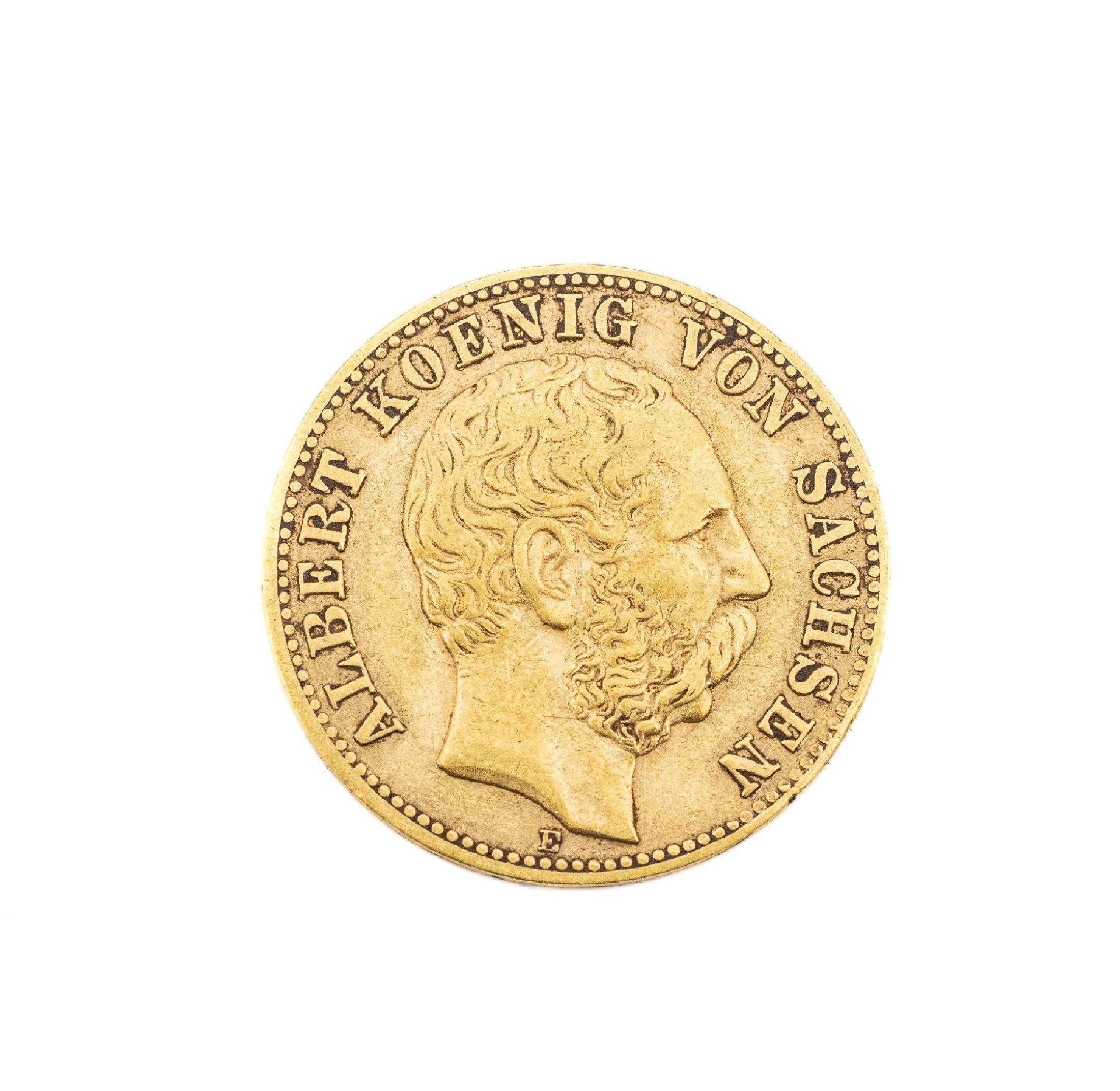 Goldmünze, 10 Mark, Deutsches Reich, 1875, Albert König von Sachsen, Prägemarke E