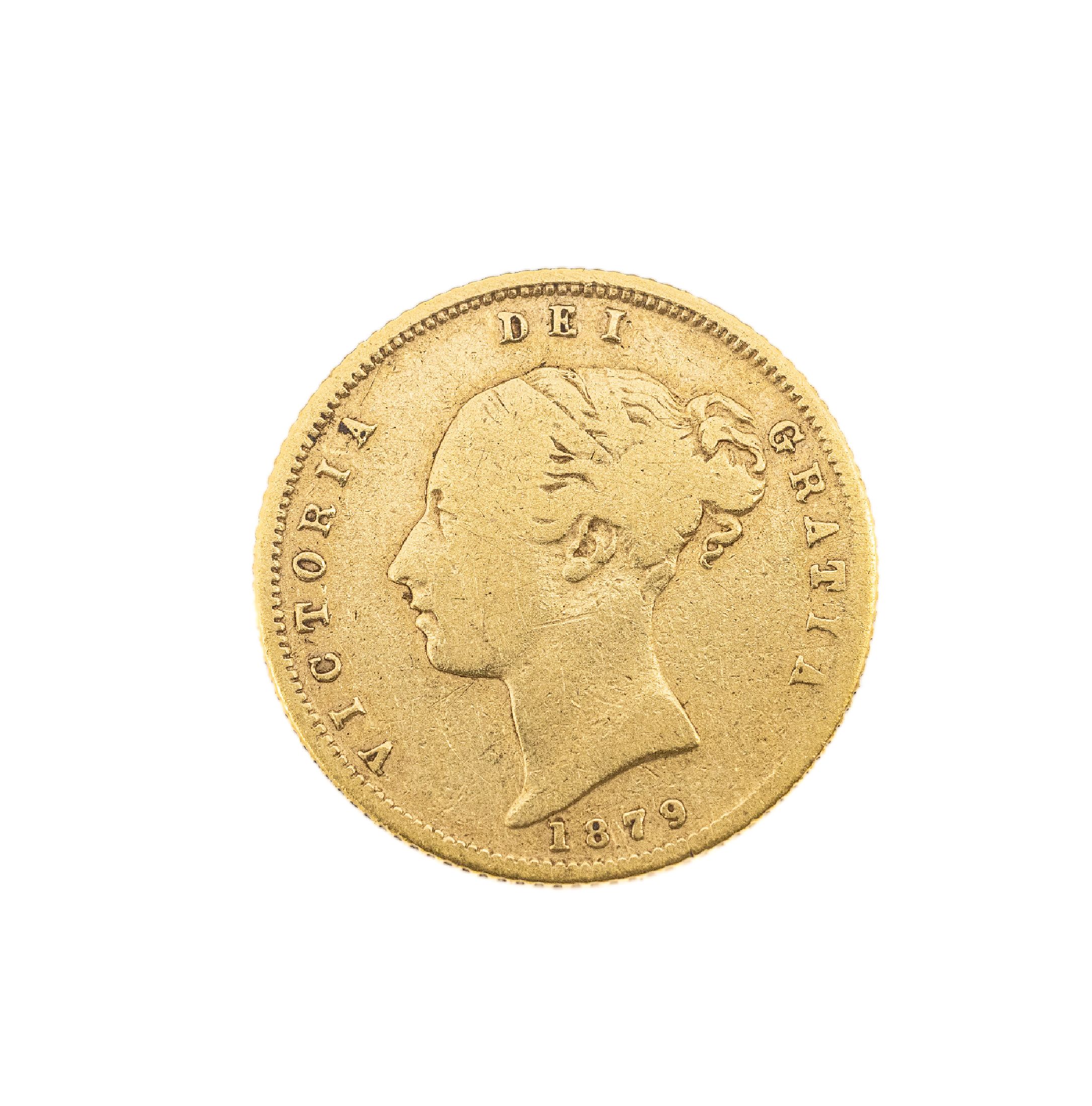 Goldmünze, 1/2 Sovereign, Großbritannien, 1879, Victoria dei gratia, RV: Regina Fid Def Britanniarum
