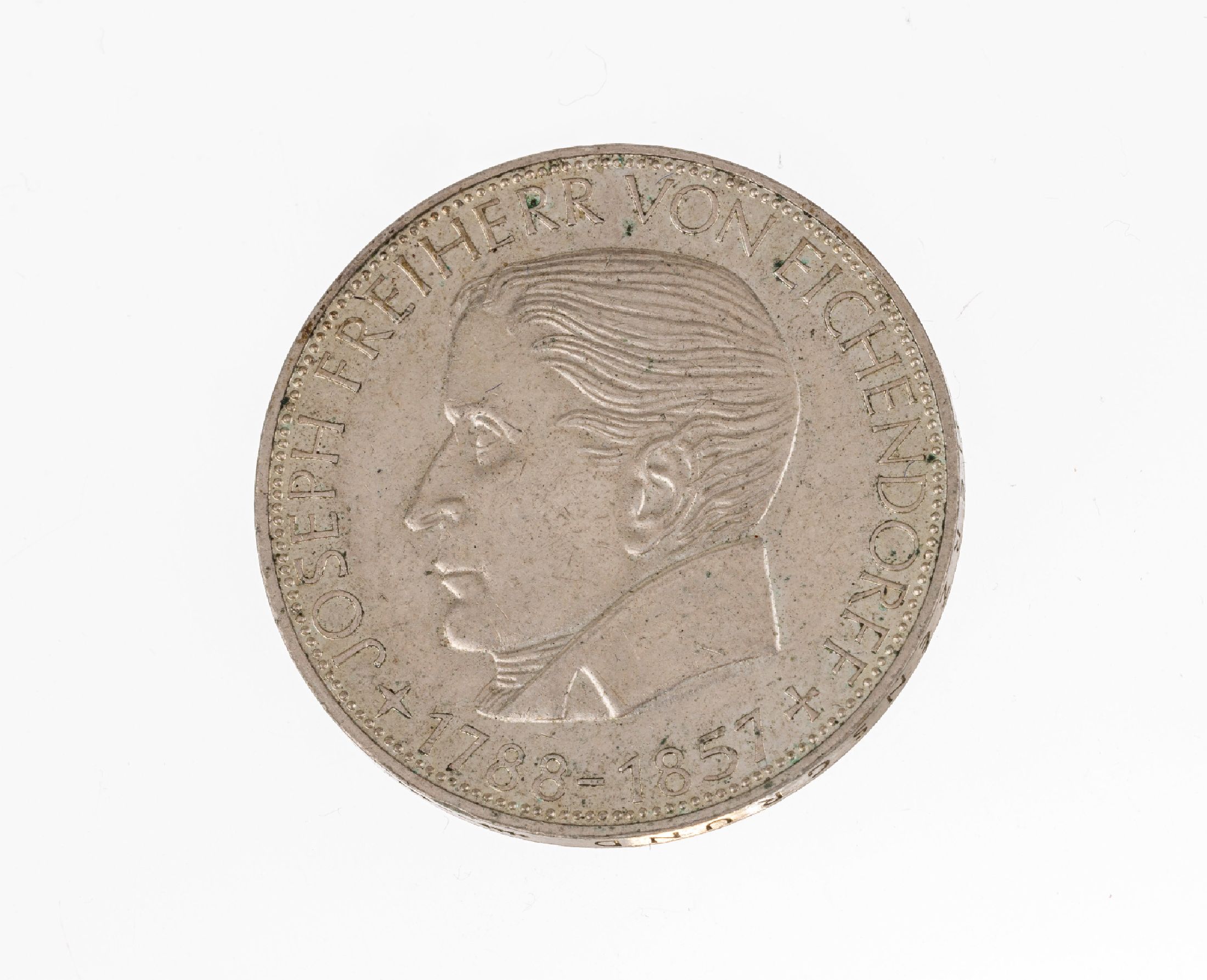 Silbermünze, 5 Mark, Deutschland, 1957, Joseph Freiherr von Eichendorff, Prägemarke J