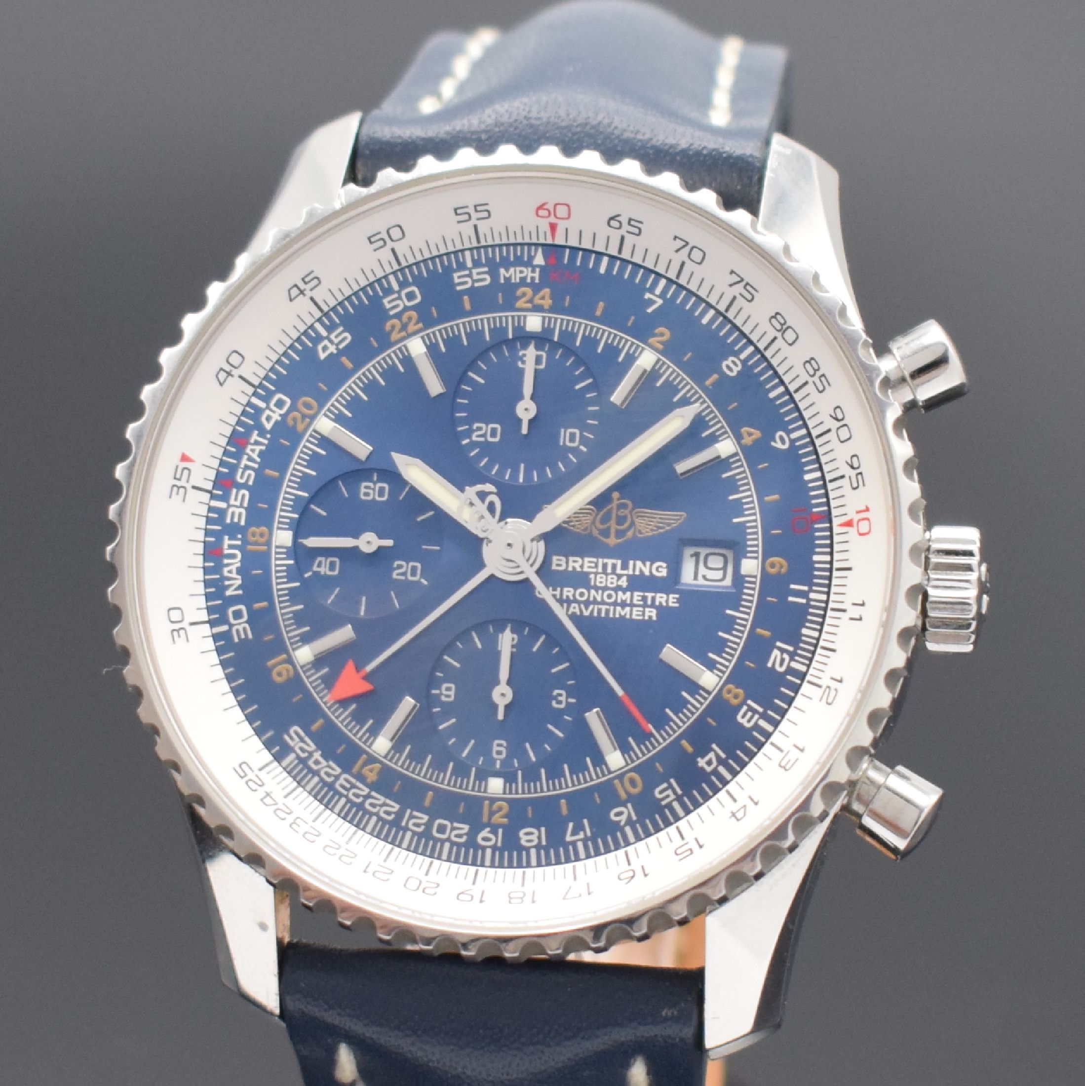 Detail a: BREITLING Armbandchronograph Navitimer World Referenz A24322, Automatik, Edelstahlgeh. inkl. orig. Lederband m. orig. Dornschl., Boden verschr., ...