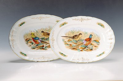 Image Pair of oval plates, KPM, after 1945, porcelain, polychrome painting, gold staffage, pair ...