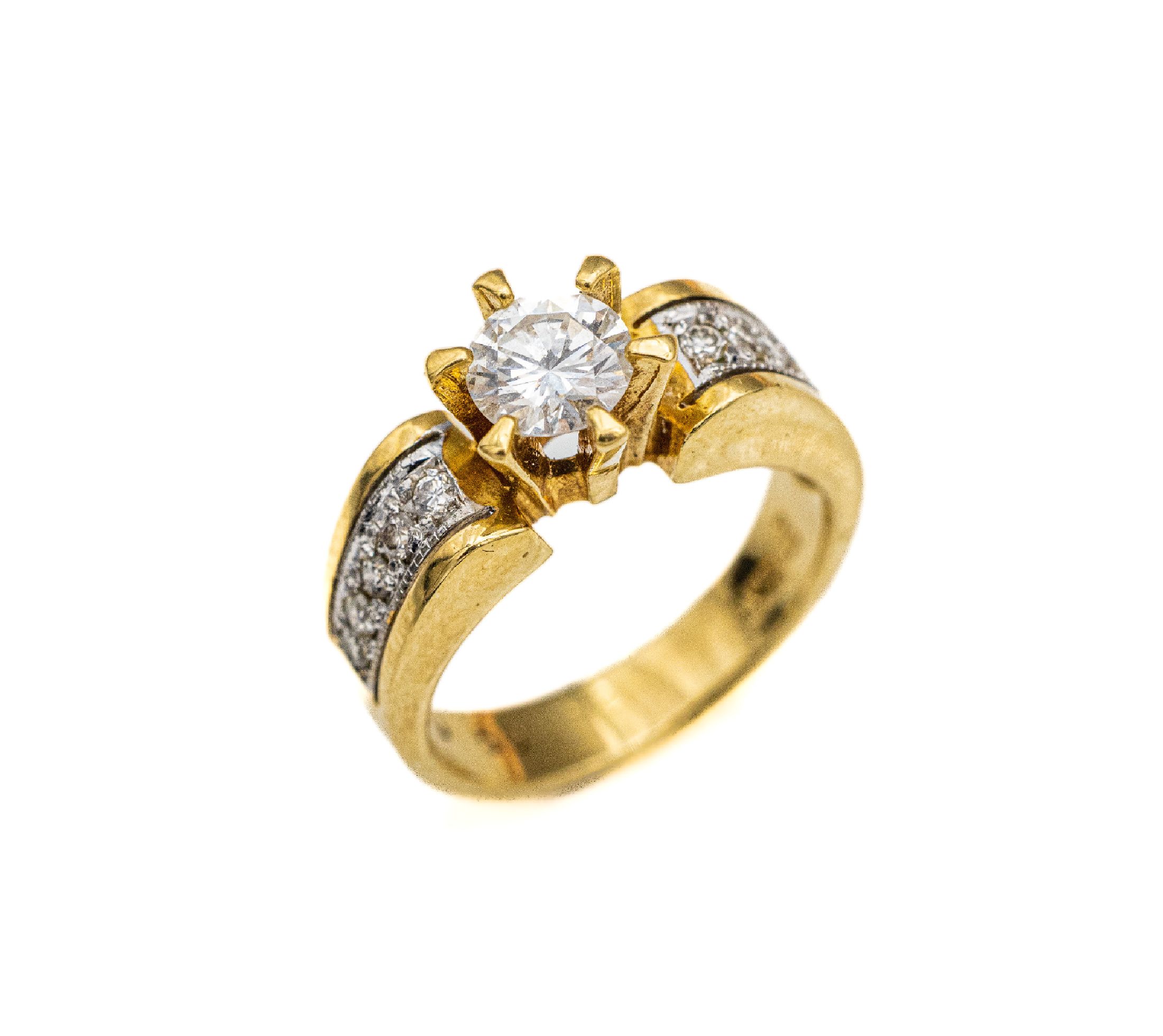18 kt Gold Brillant-Ring, GG 750/000, 11 Brillanten zus. ca. 0.50 ct (grav.) feines Weiß-Weiß/vs-si, total ca. 4.8 g, RW 47