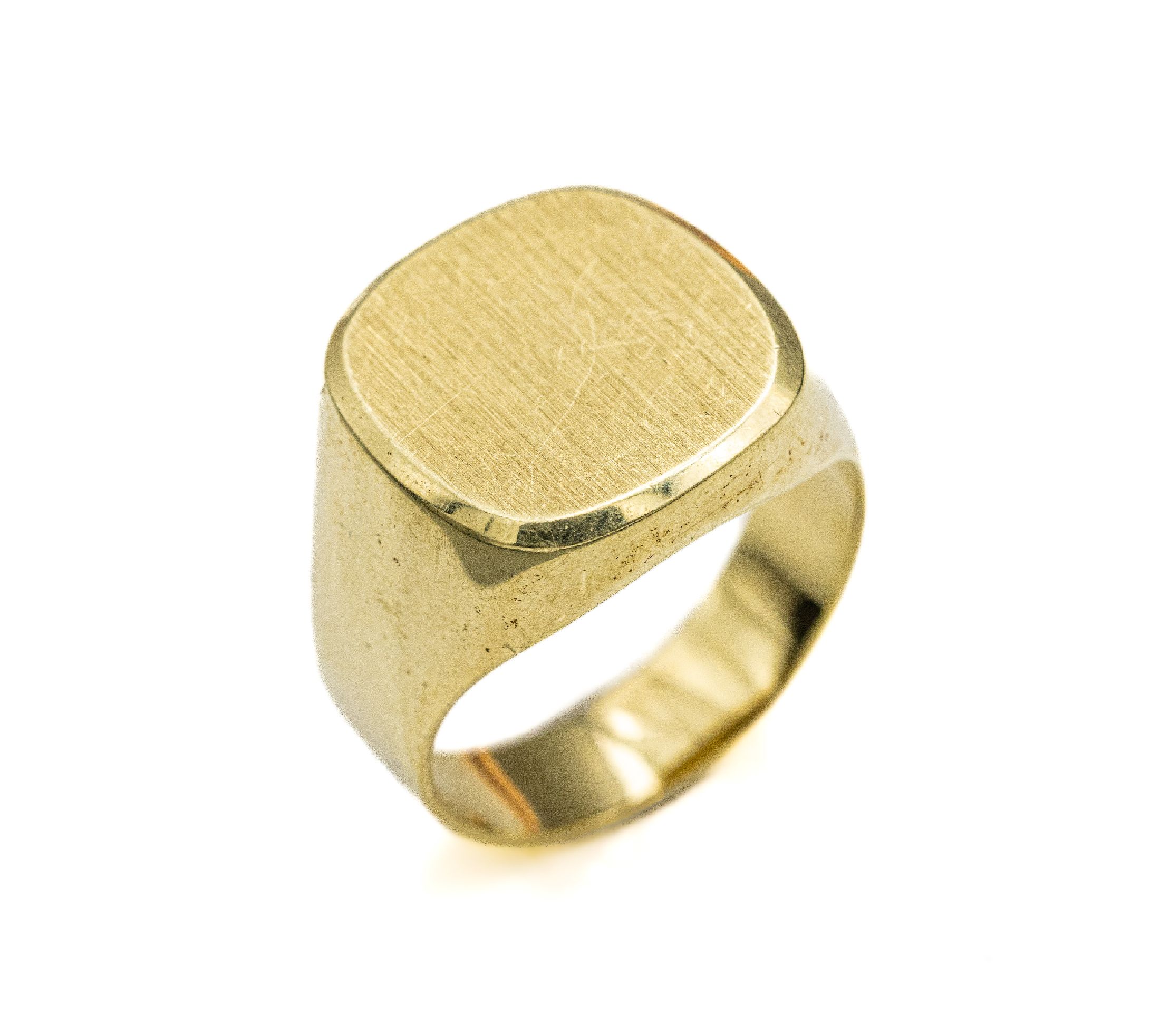 14 kt Gold Herrenring, GG 585/000, Gravurplatte frei, RW 61/62, ca. 7.6 g