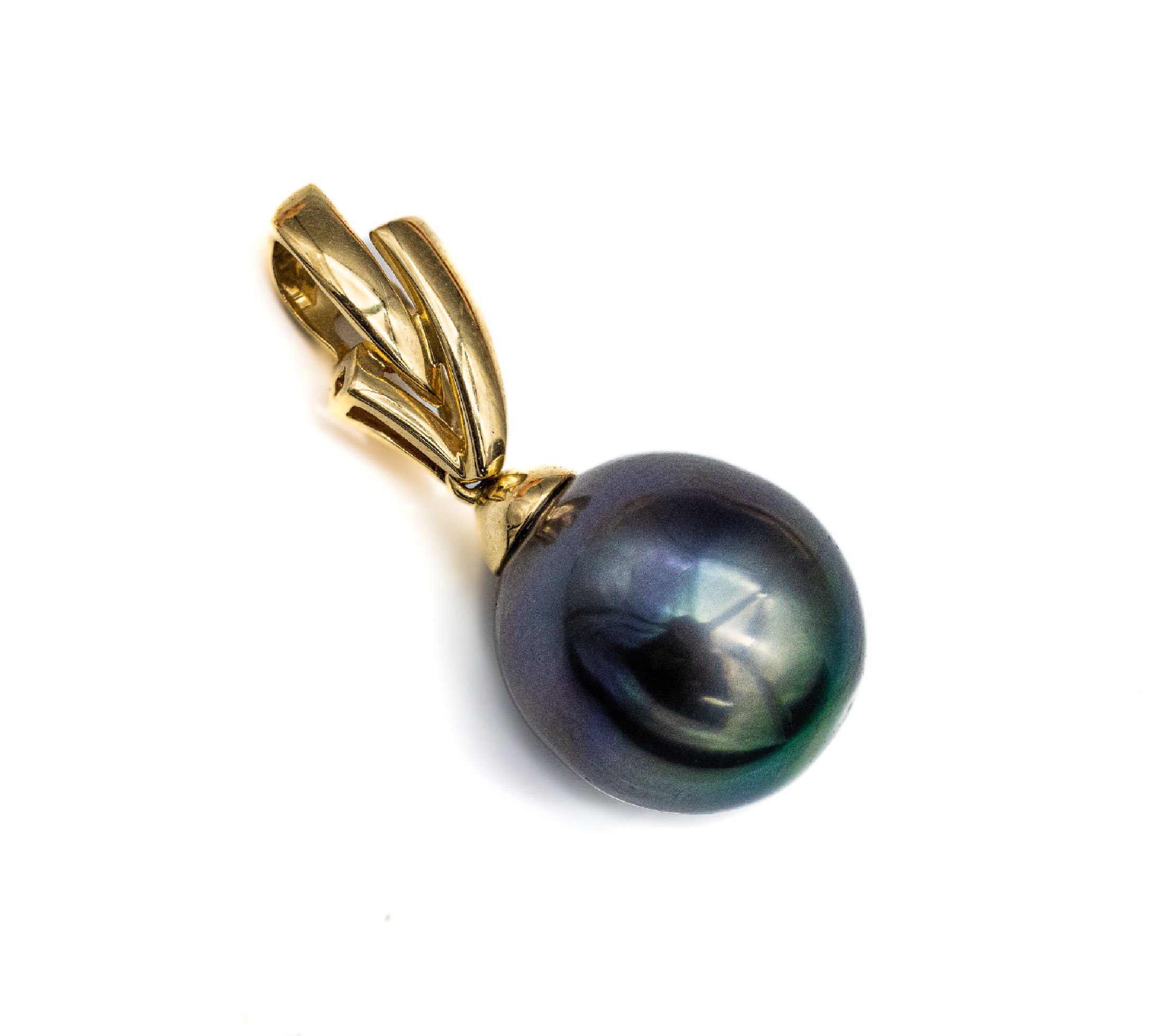 14 kt Gold Tahitizuchtperl-Anhänger, GG 585/000, silbergraue Tahitizuchtperle D. ca. 13.5 mm, nat. Merkmale, L. ca 2.9 cm, ca. 4.8 g