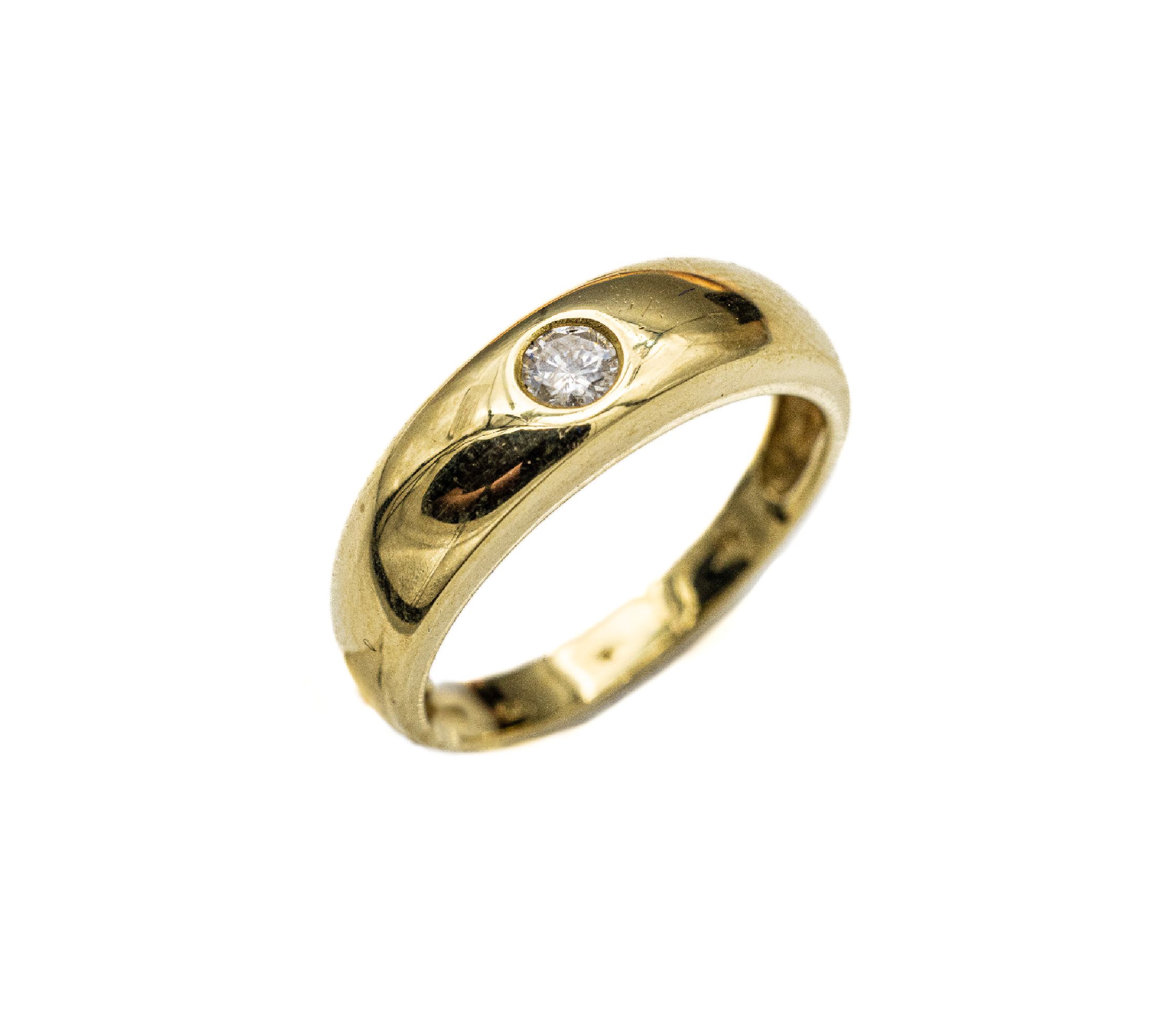 14 kt Gold Brillant-Bandring, GG 585/000, Brillant ca. 0.20 ct (grav.) Weiß/p, total ca. 5.0 g, RW 63