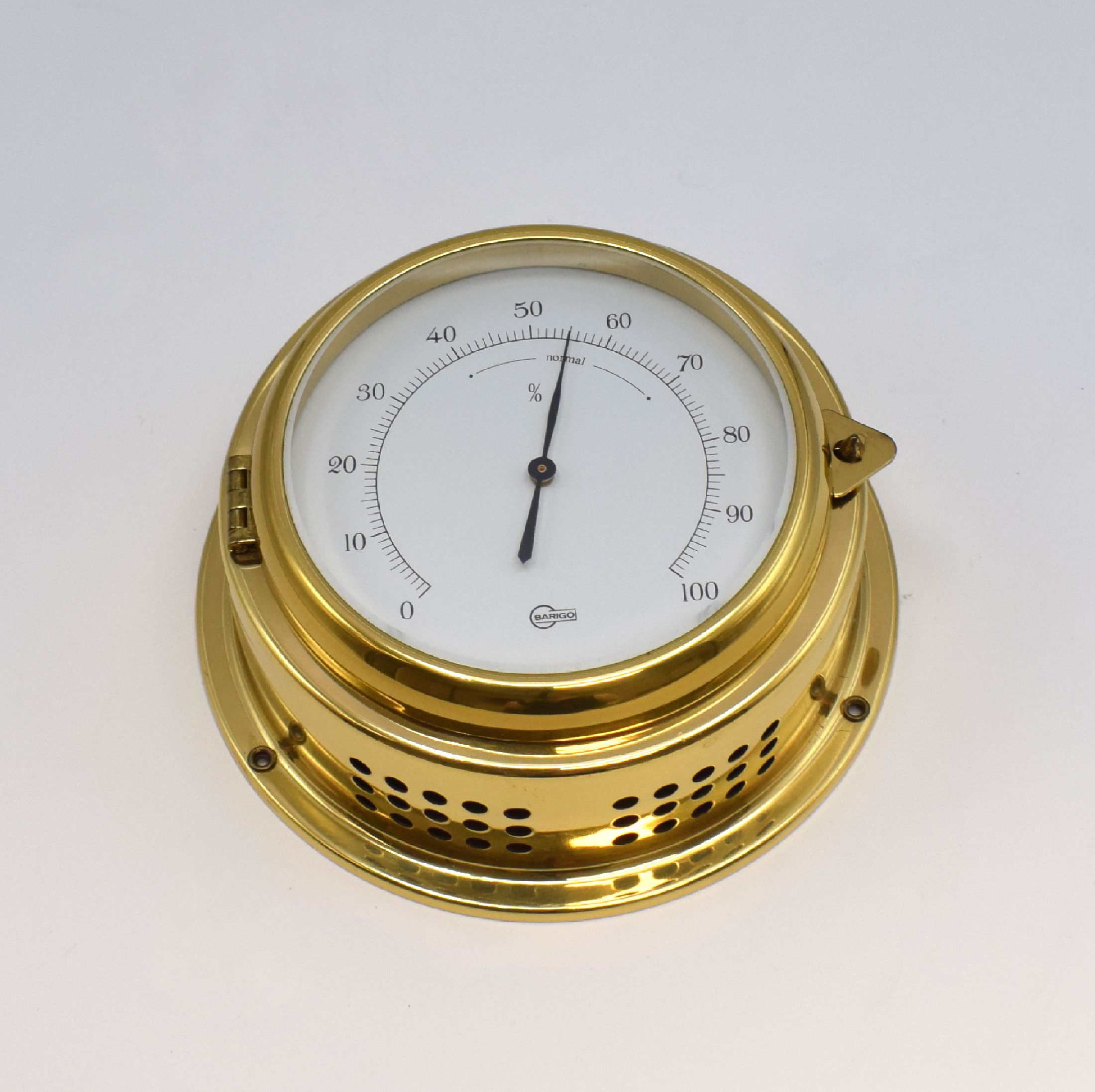 Detail g: SCHATZ Royal Mariner Glasenuhr, SCHATZ Barometer und BARIGO Hydrometer, Deutschland 2 Hälfte 20Jhd., alle in Messinggehäuse, 1) Schiffsuhr mit ...
