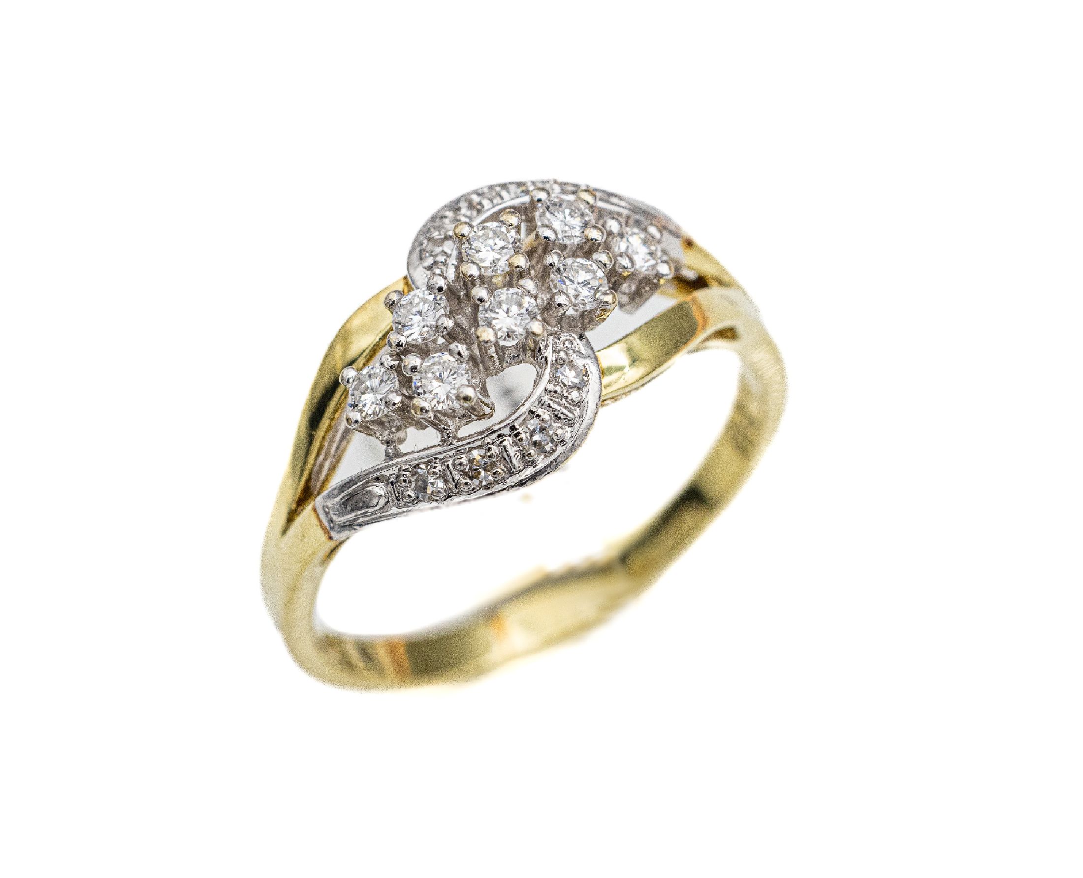 14 kt Gold Diamant-Ring, GG/WG 585/000, 8 Brillanten und 8 8/8-Diamanten zus. ca. 0.42 ct (grav.) feines Weiß/si, total ca. 4.1 g, RW 61