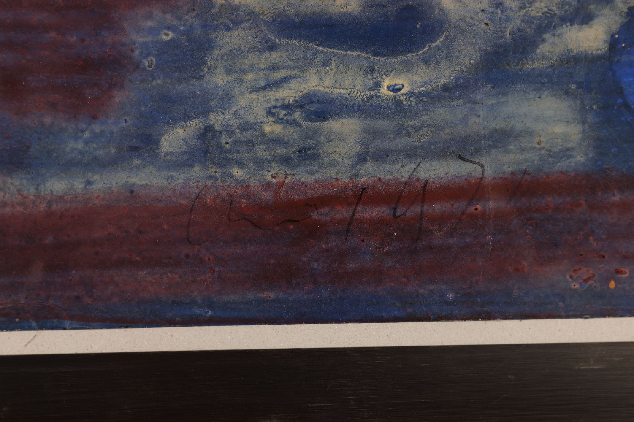 Detail a: Alfred Emmerich, 1928 - 1999 Mannheim, Abstrakte Komposition in Blau- und Rottönen, Mischtechnik auf Papier, rechts unten signiertu. datiert 1971 ...