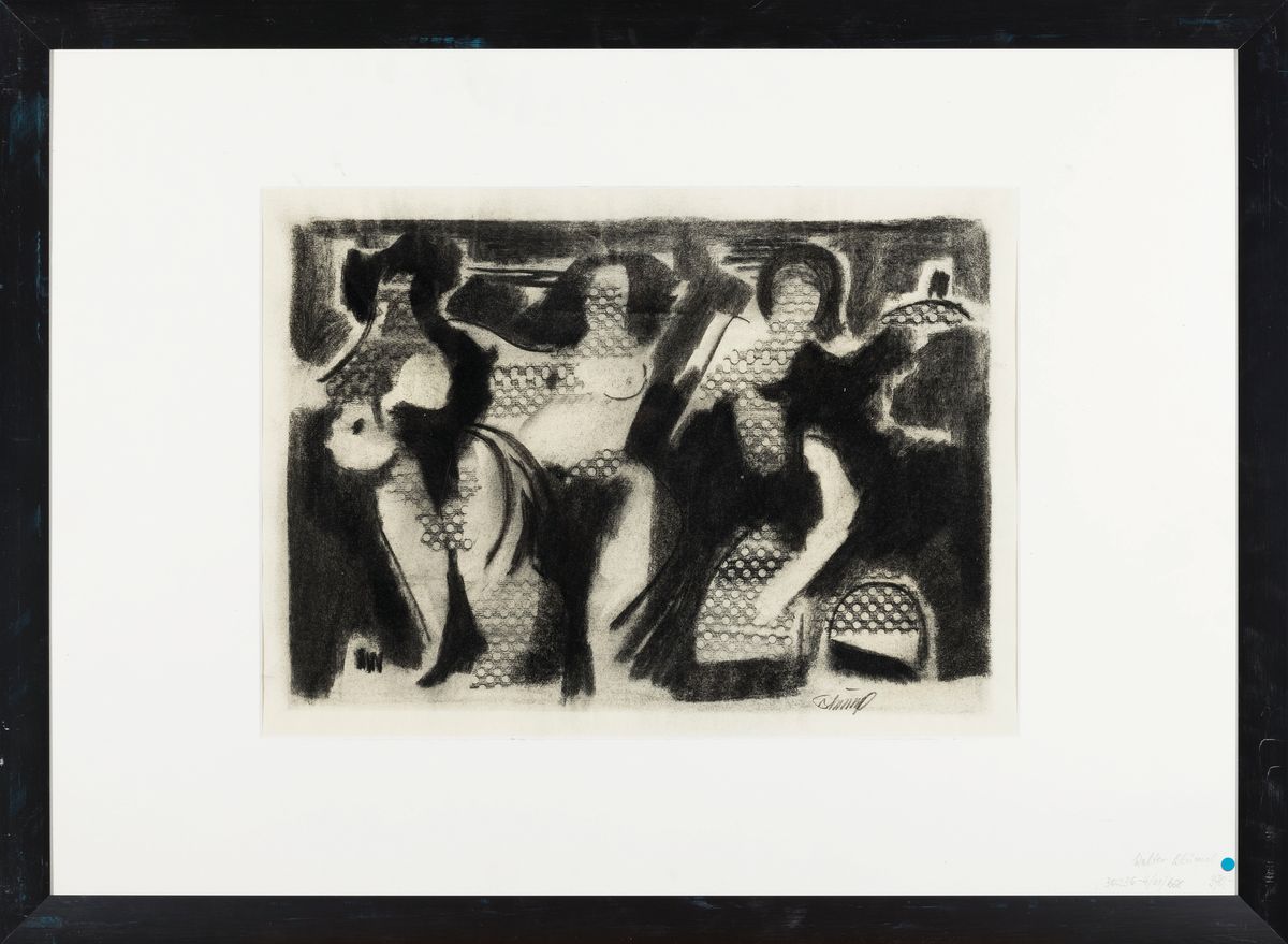 Detail k: Walter Blümel, 1921 Trautenau-1997 Leonberg,Malerlehre, Studium an der Akademie Wien, Meisterschüler bei Willi Baumeister, Kreidezeichnung, ...
