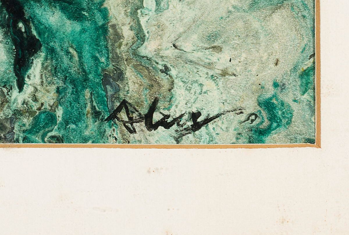 Detail a: Eduardo Alcoy, 1930 Barcelona-1987, Mischtechnik auf Papier, grüne Marmorevokation, rechts unten signiert, verso sign. u. bez. "1960 Pintura ...