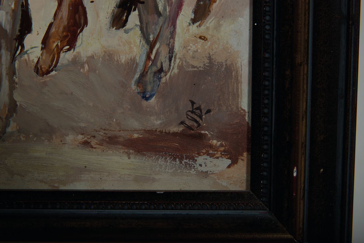 Detail a: Wilhelm Schmidt, Maler aus der Passauer Region, vielfigurige Krippenszene, Öl/ Hartfaser, rechts unten monogr., ca. 65x80cm, R. ca. 74x89cm