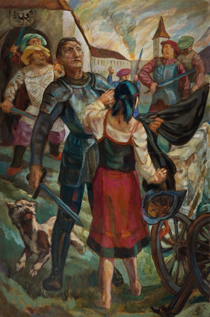 Wilhelm Schmidt, Maler aus der Passauer Region, vielfigurige Marktszene aus dem Mittelalter, Öl/Lwd, rechts unten monogr., ca. 110x75cm, R. ca. ...