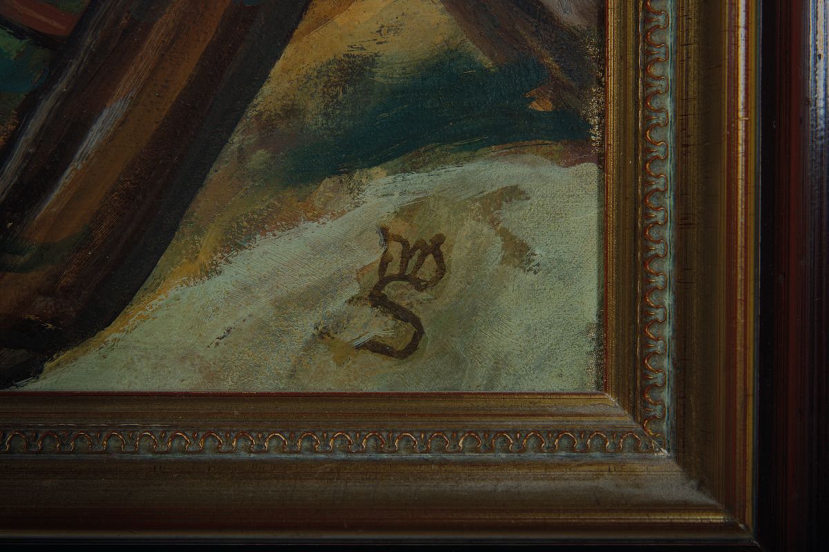 Detail a: Wilhelm Schmidt, Maler aus der Passauer Region, vielfigurige Marktszene aus dem Mittelalter, Öl/Lwd, rechts unten monogr., ca. 110x75cm, R. ca. ...