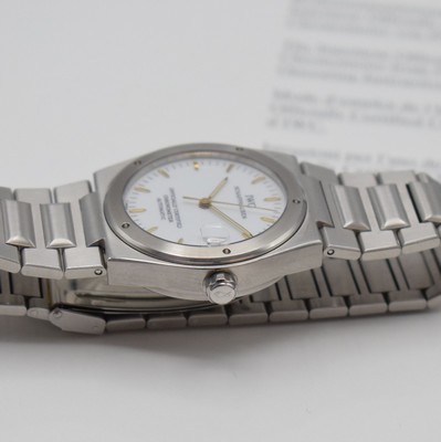 26559139c - IWC Ingenieur chronometer gents wristwatch reference 3521, Switzerland, self winding, screwed down stainless steel case, original bracelet with deployant clasp, white dial withapplied gilded hour-indices, gilded hands, date, diameter approx. 34 mm, length approx. 19,5 cm, setting-users manual enclosed, condition 2