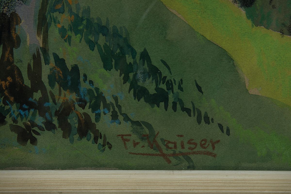 Detail a: Fritz Kaiser, 1891 Villingen-1974 Freiburg/Breisgau, beteiligt an den Großen Deutschen Kunstausstellungen, Aquarell und Kohlestift, ...