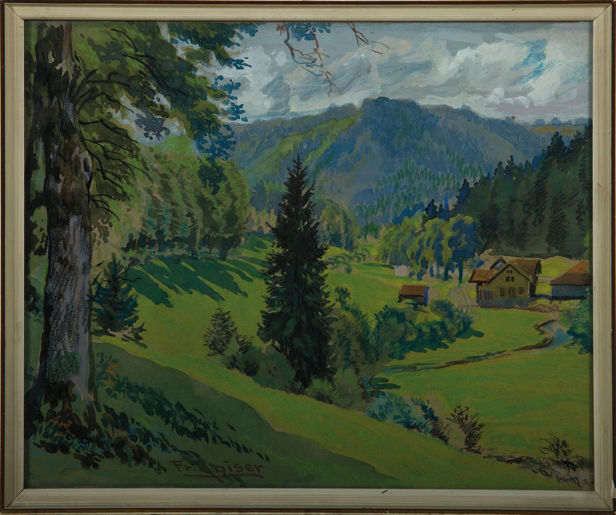 Detail k: Fritz Kaiser, 1891 Villingen-1974 Freiburg/Breisgau, beteiligt an den Großen Deutschen Kunstausstellungen, Aquarell und Kohlestift, ...