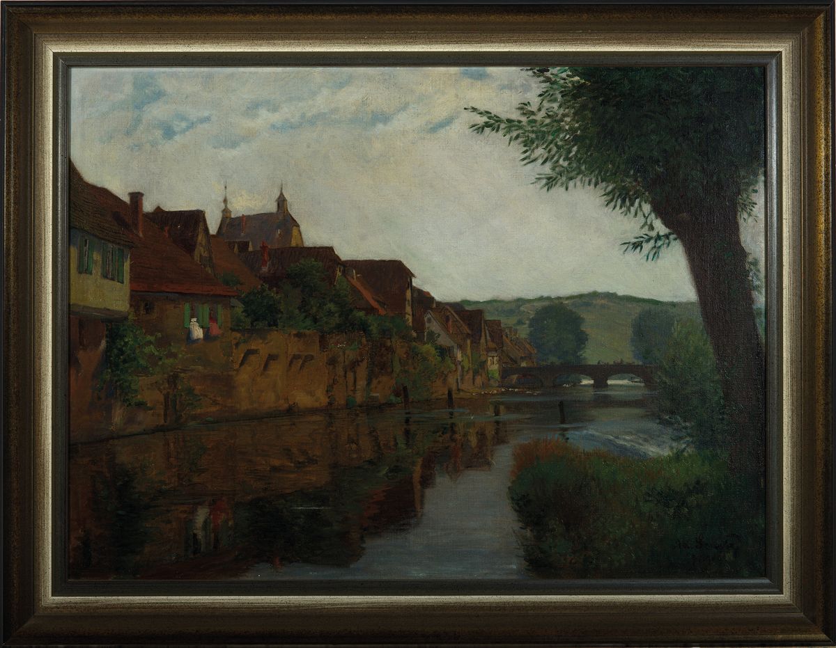 Detail k: Adolf Luntz, 1875 Wien-1924 Karlsruhe, Studium an den Akademien Wien und Karlsruhe, Meisterschüler bei Gustav Schönleber, Blick durch Besigheim am ...