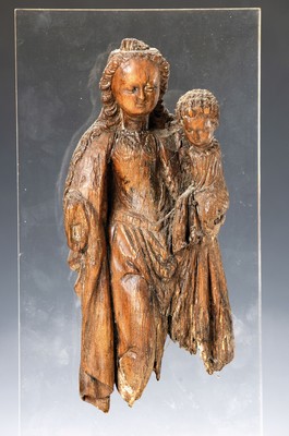 Image Fragment of a Madonna and Child, South German,around 1680, carved linden wood, crown, ...