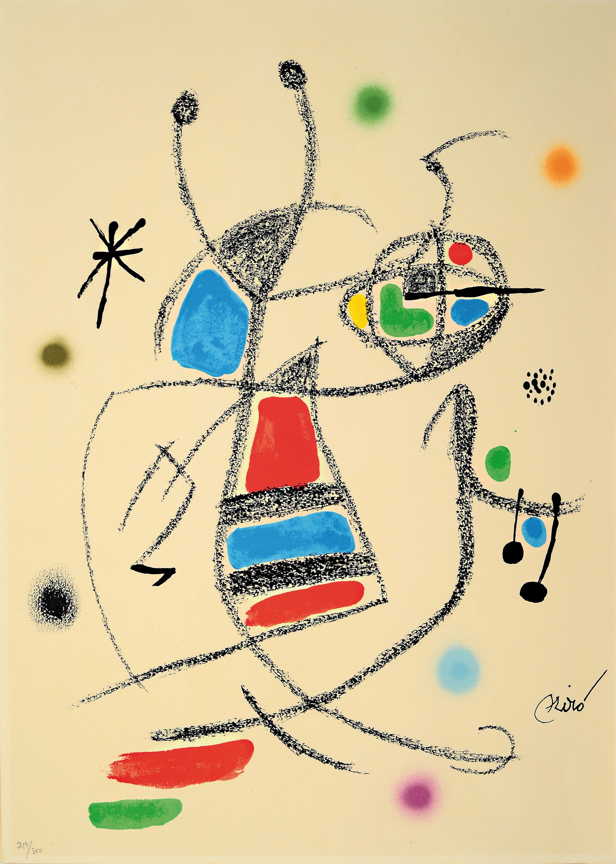 Joan Miro, 1893-1983, Farblithographie, num. 219/300, ca. 36x50cm