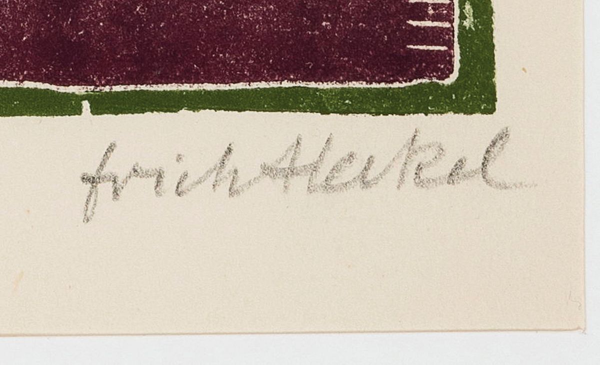 Detail a: Erich Heckel, 1833 Döbeln-1970 Radolfzell, Farbholzschnitt, 28. Jahresblatt, für 1959, Clown im Spiegel, bez. "Mit guten Wünschen...", ...